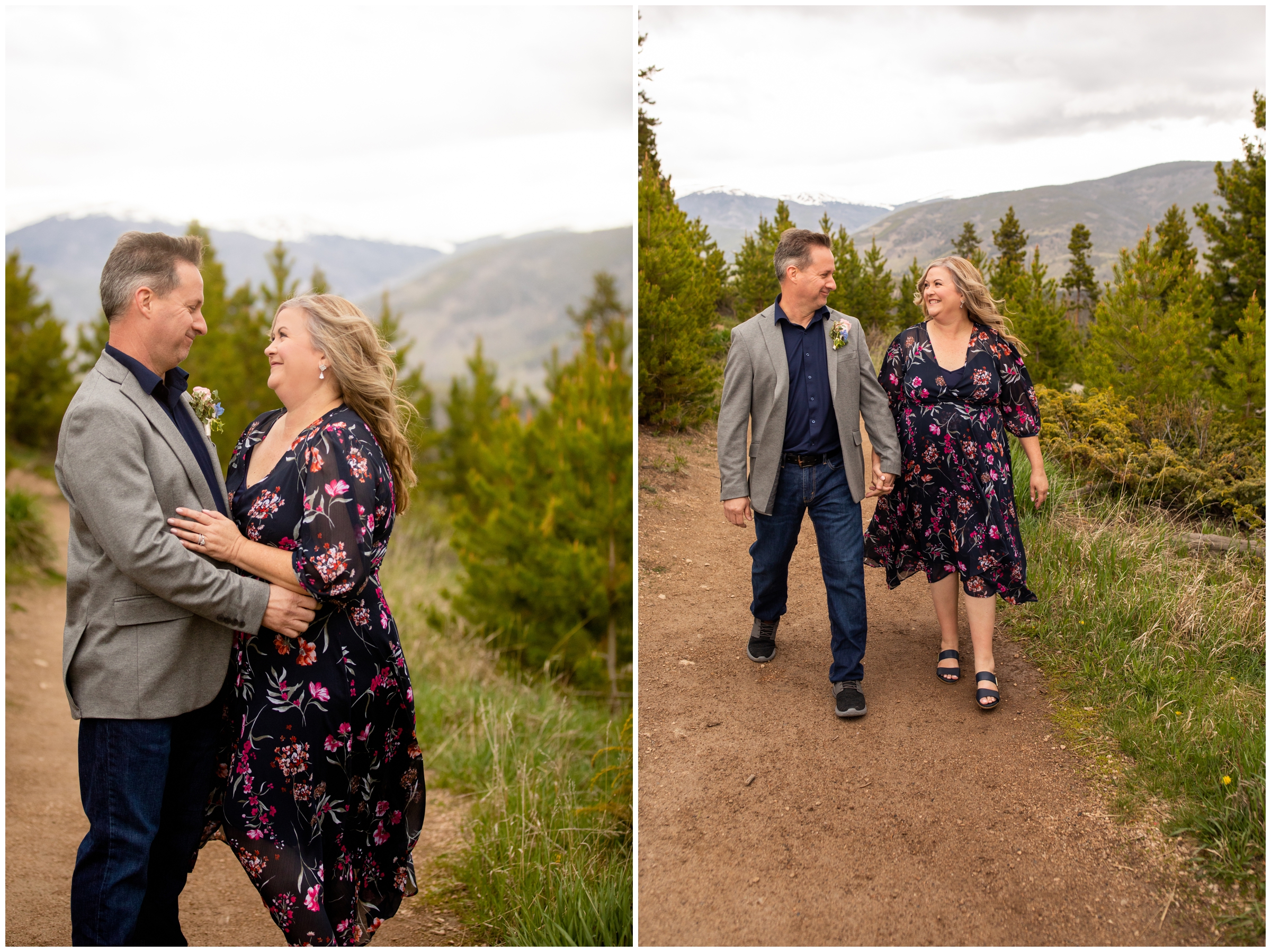 couple holding hands and walking during candid elopement wedding pictures in Breckenridge Colorado 