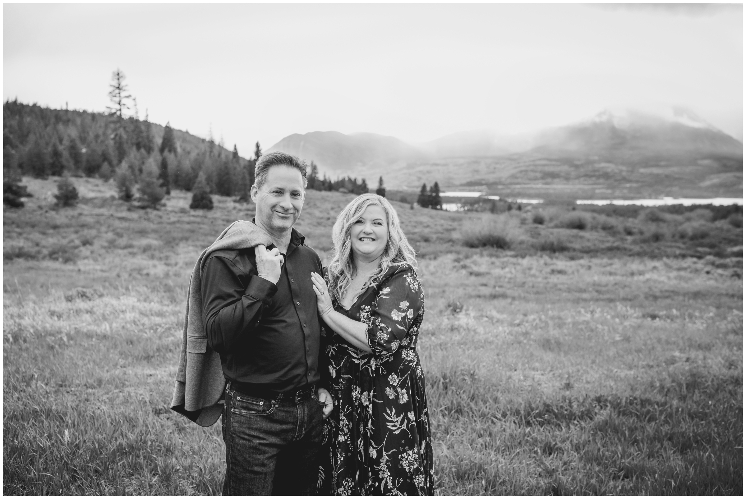 couple posing in a field during Breckenridge elopement pictures at Windy Point Campground by Colorado wedding photographer Plum Pretty Photography