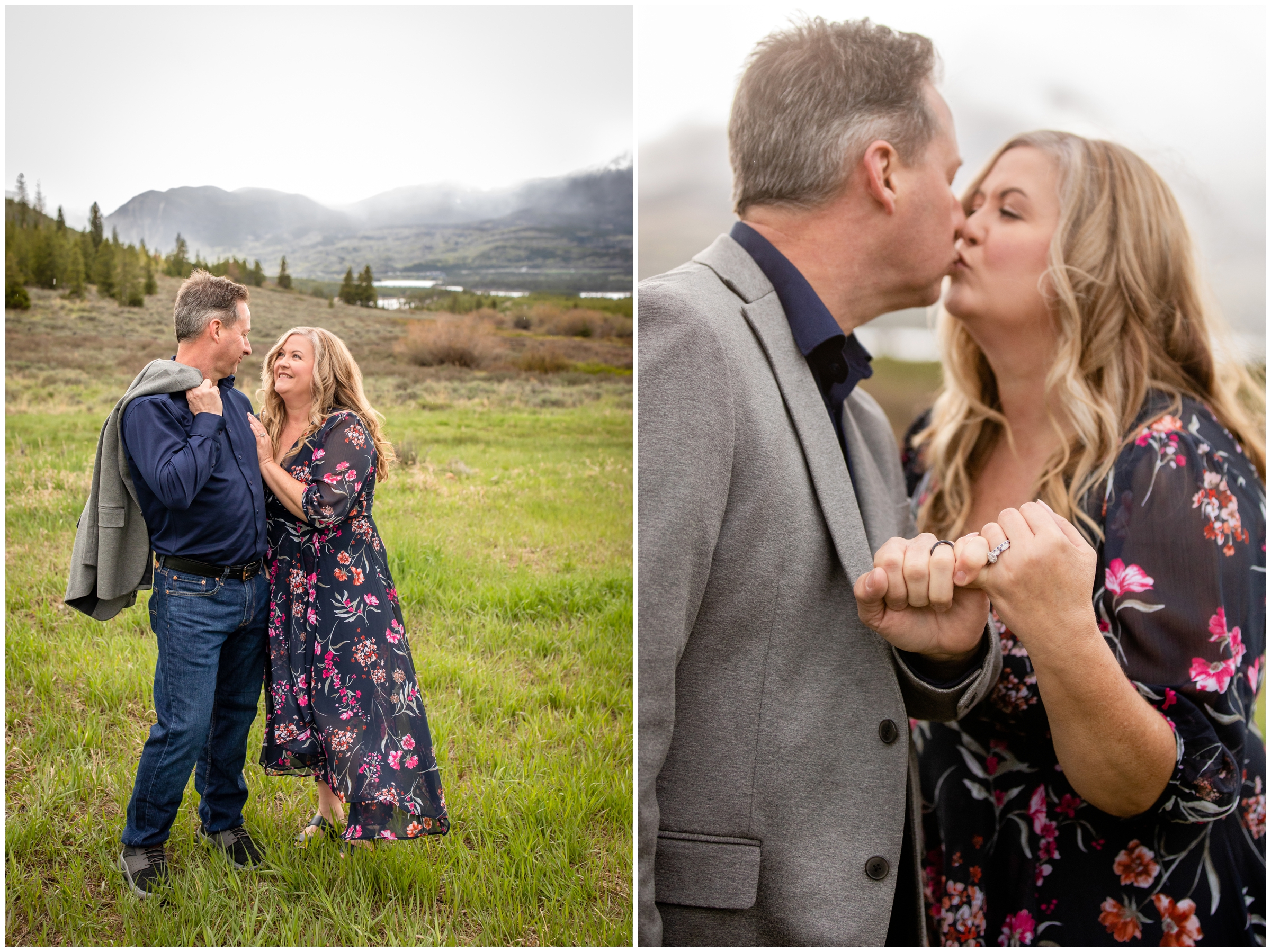 couple pinky swearing during Colorado mountain wedding pictures at Windy Point in Breckenridge 