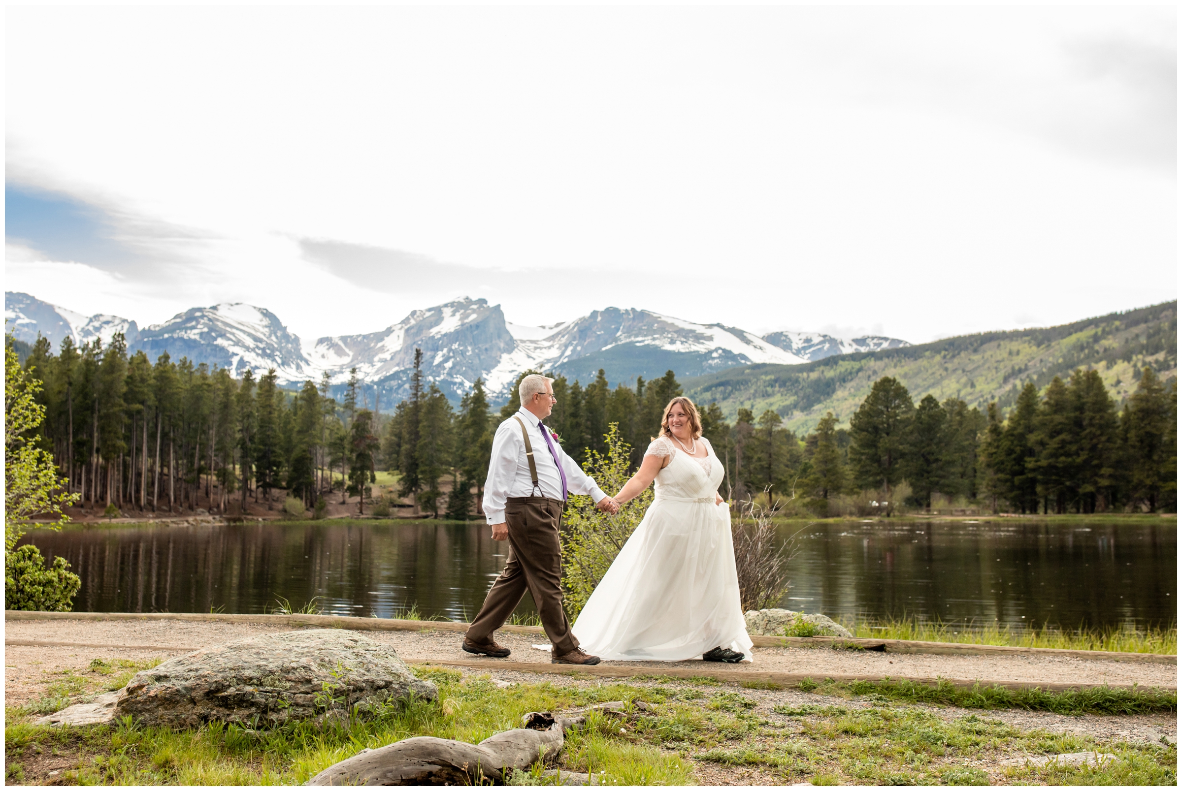 candid wedding pictures at Sprague Lake in Estes Park Colorado 