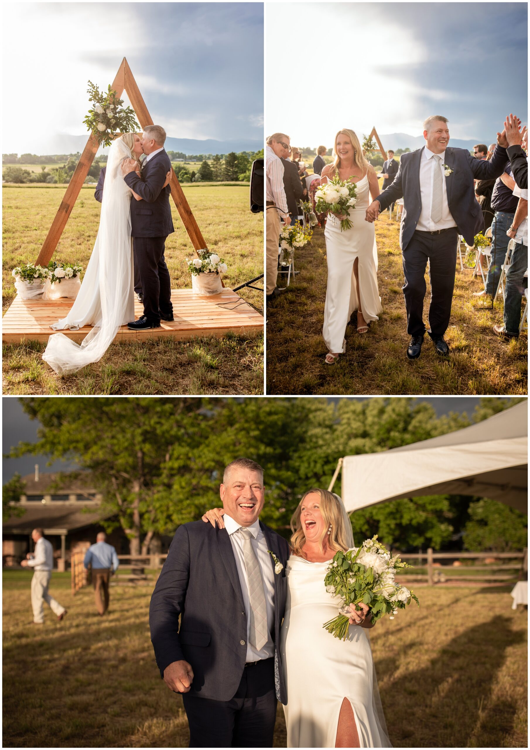 first kiss during Boulder Colorado backyard wedding ceremony by Plum Pretty Photography 