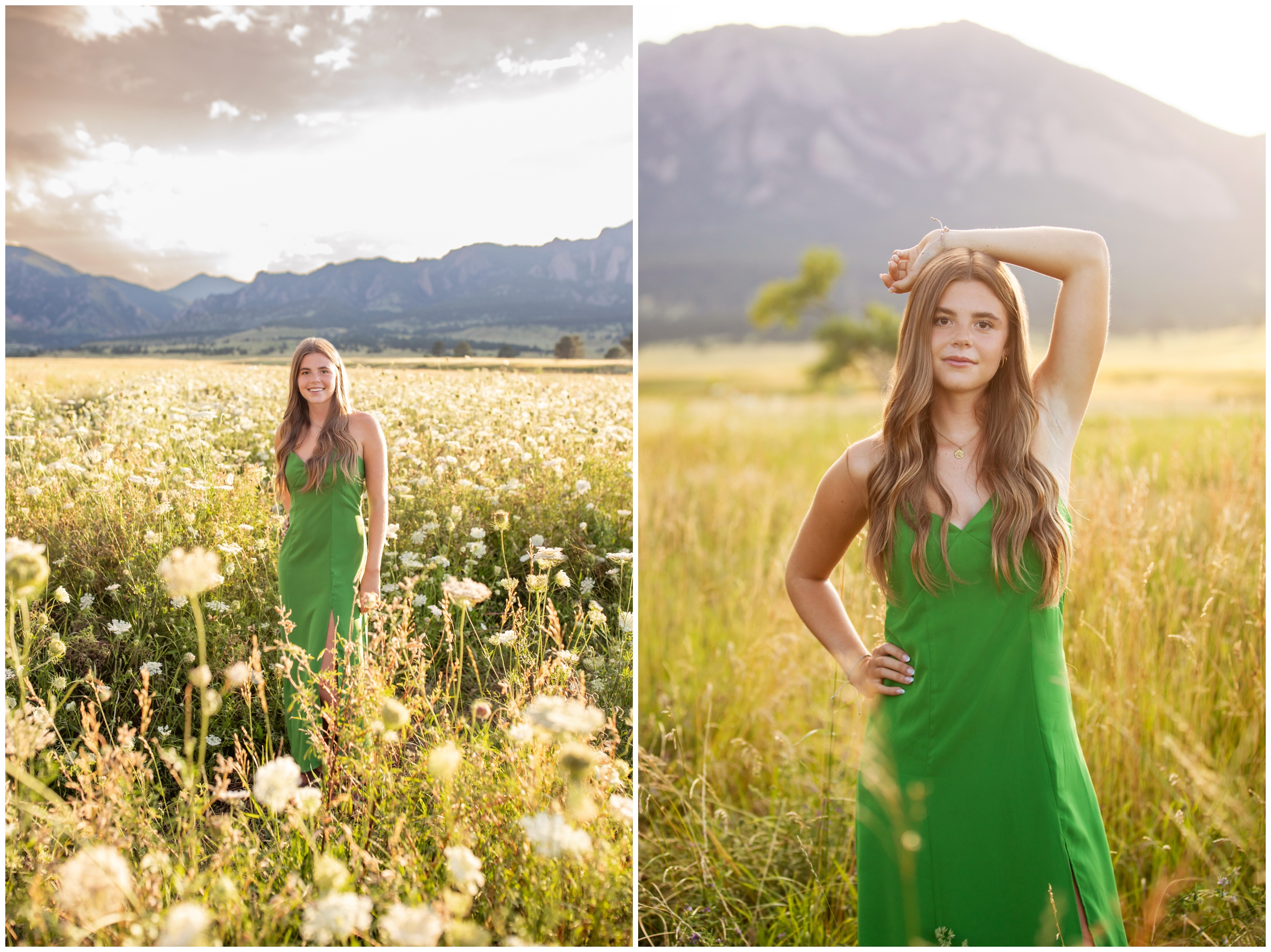 teen posing in flower field during Boulder Colorado senior pictures at South Boulder Creek West