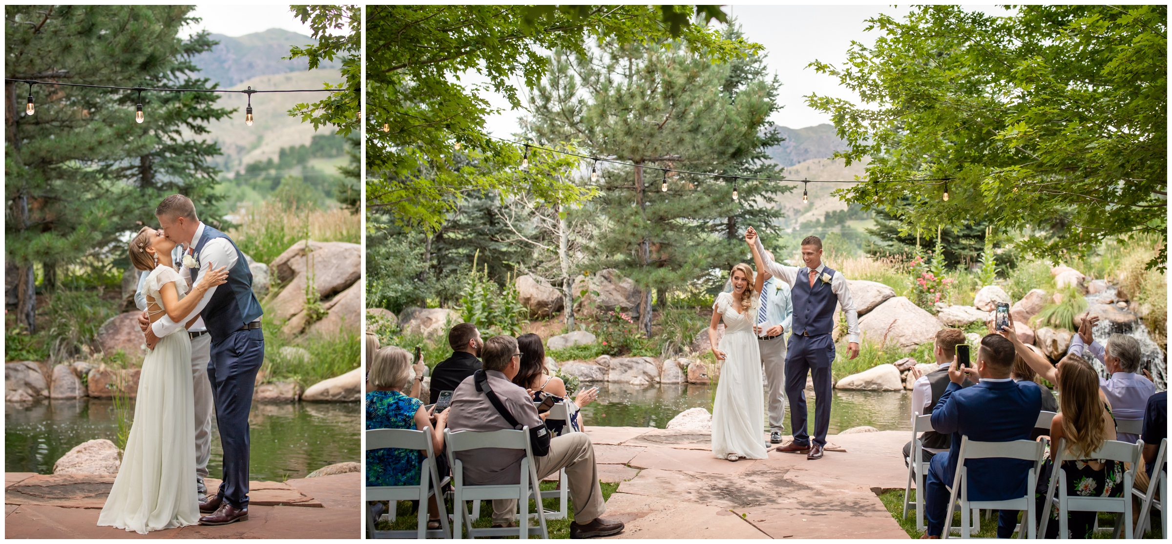 first kiss during outdoor wedding ceremony at the Greenbriar Inn by Boulder photographer Plum Pretty Photography 