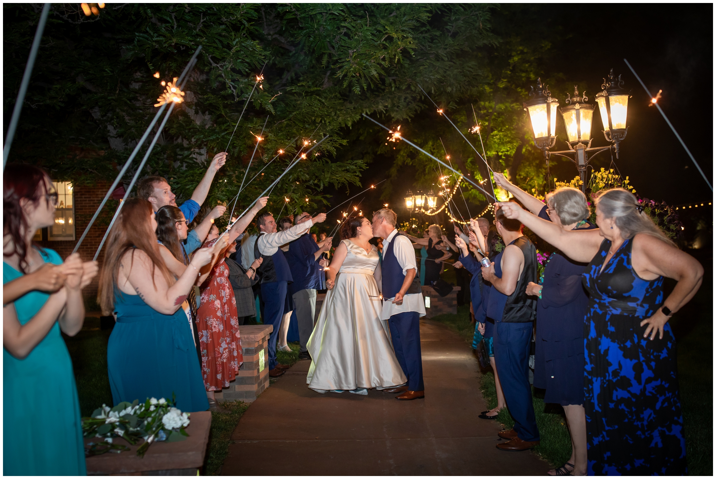 sparkler wedding exit after dove house reception in Lafayette Colorado 