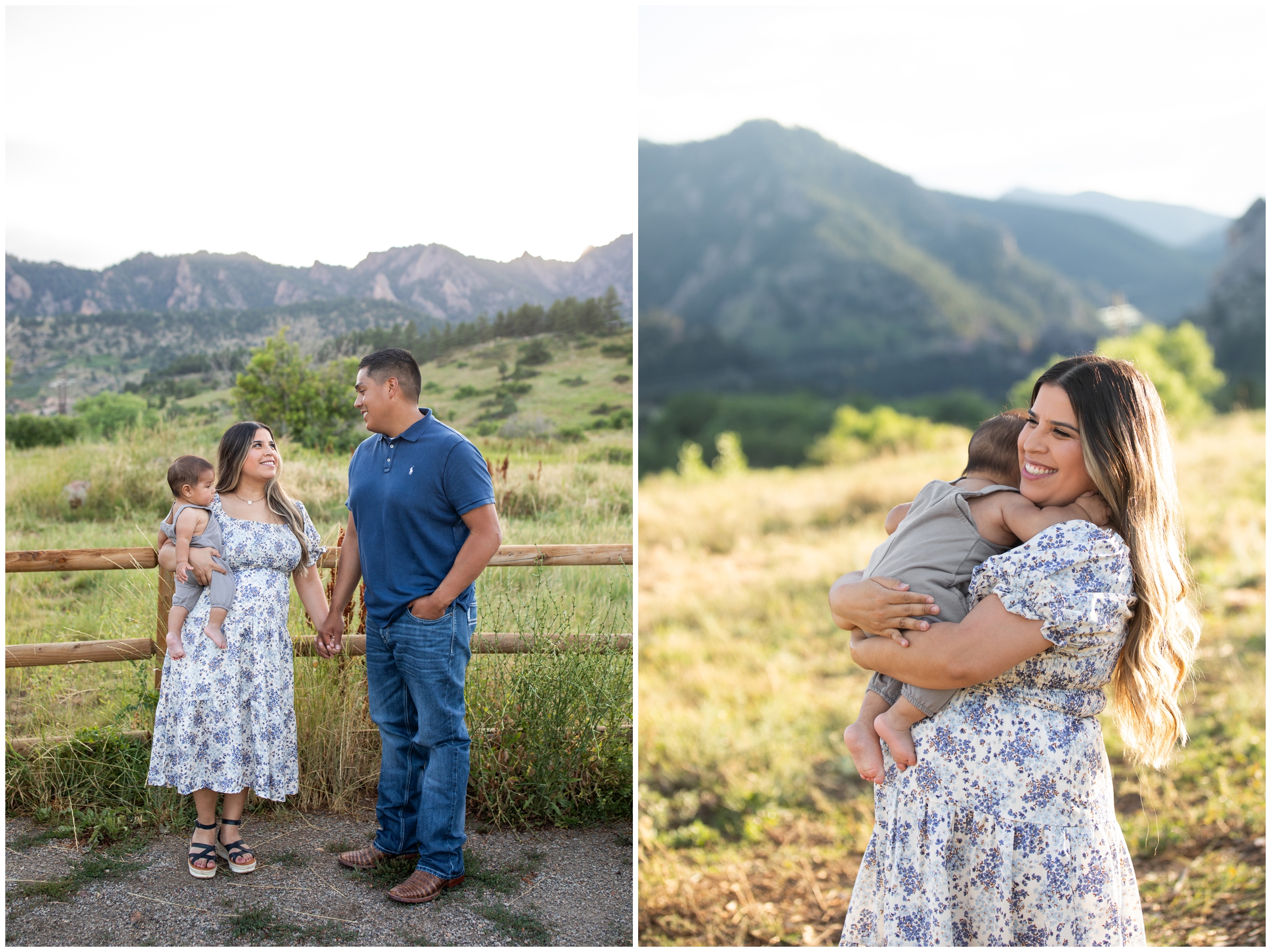 mom embracing baby boy during mountain family photography session in Boulder Colorado 
