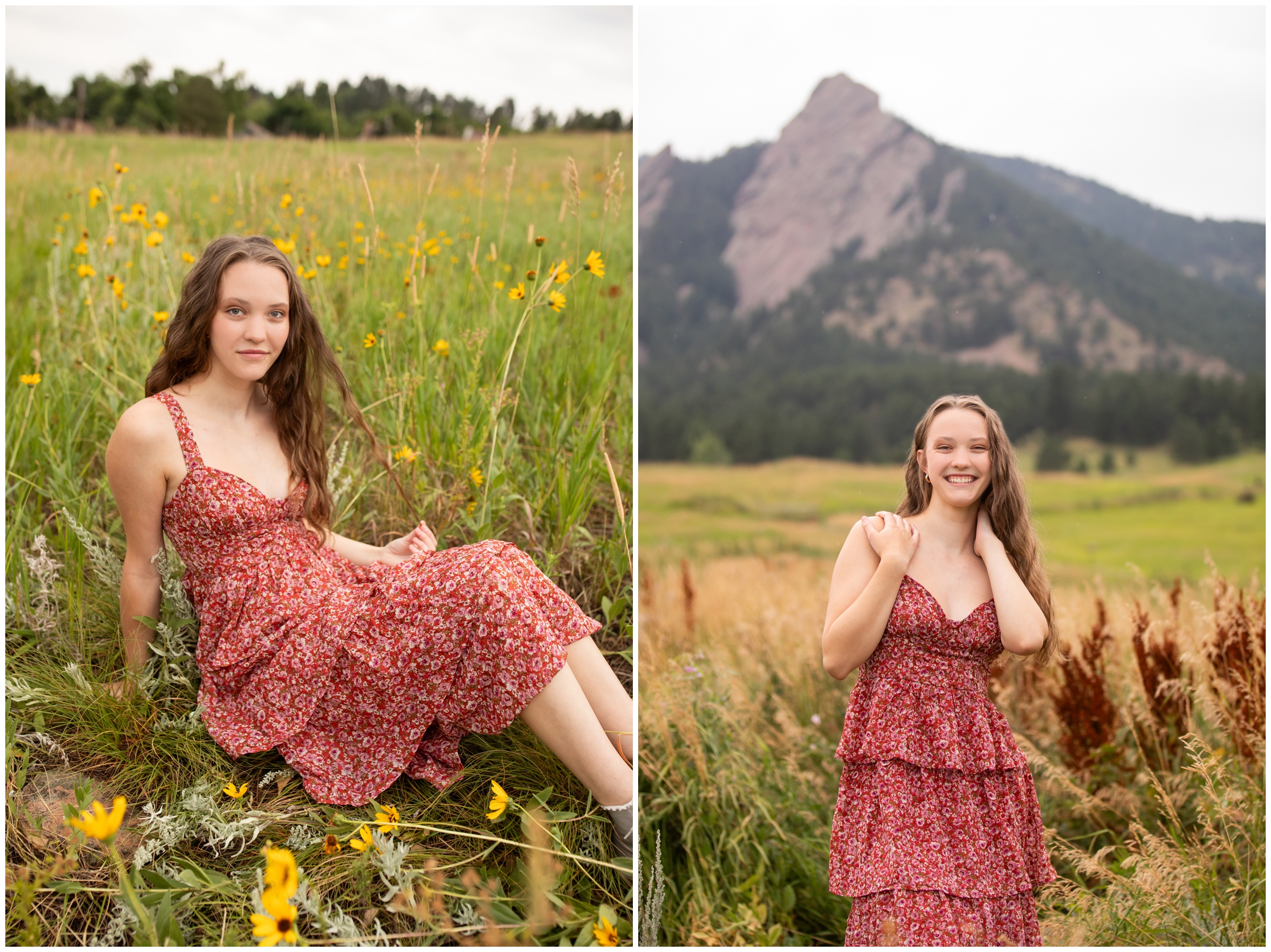 teen posing in front of flatirons mountains during Colorado high school graduation pictures 