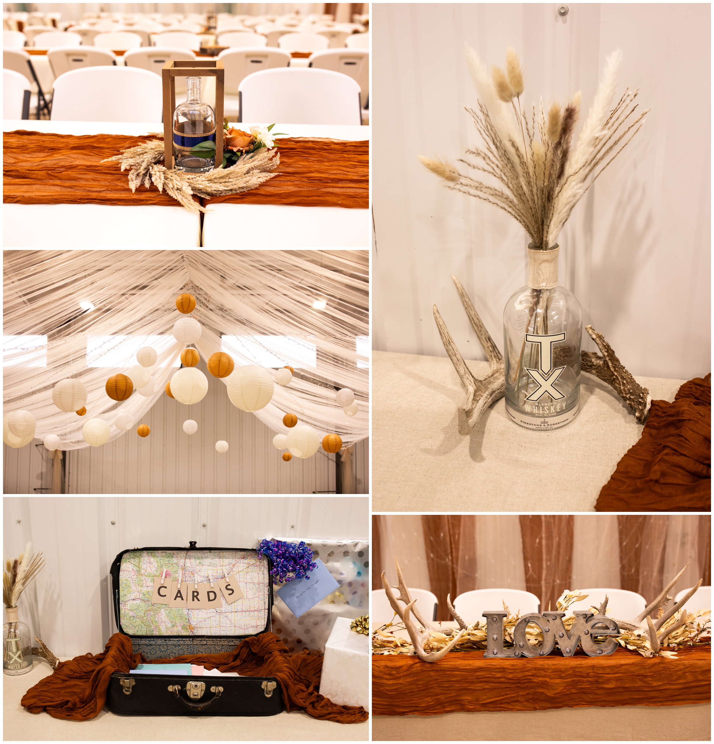 rustic farm wedding reception decor in rural Colorado