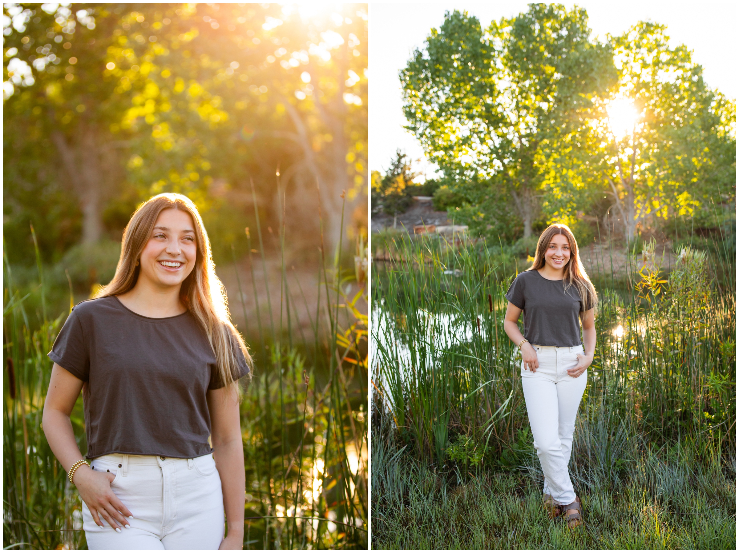 teen posing in front of cascade lake during Broomfield Colorado senior portraits 