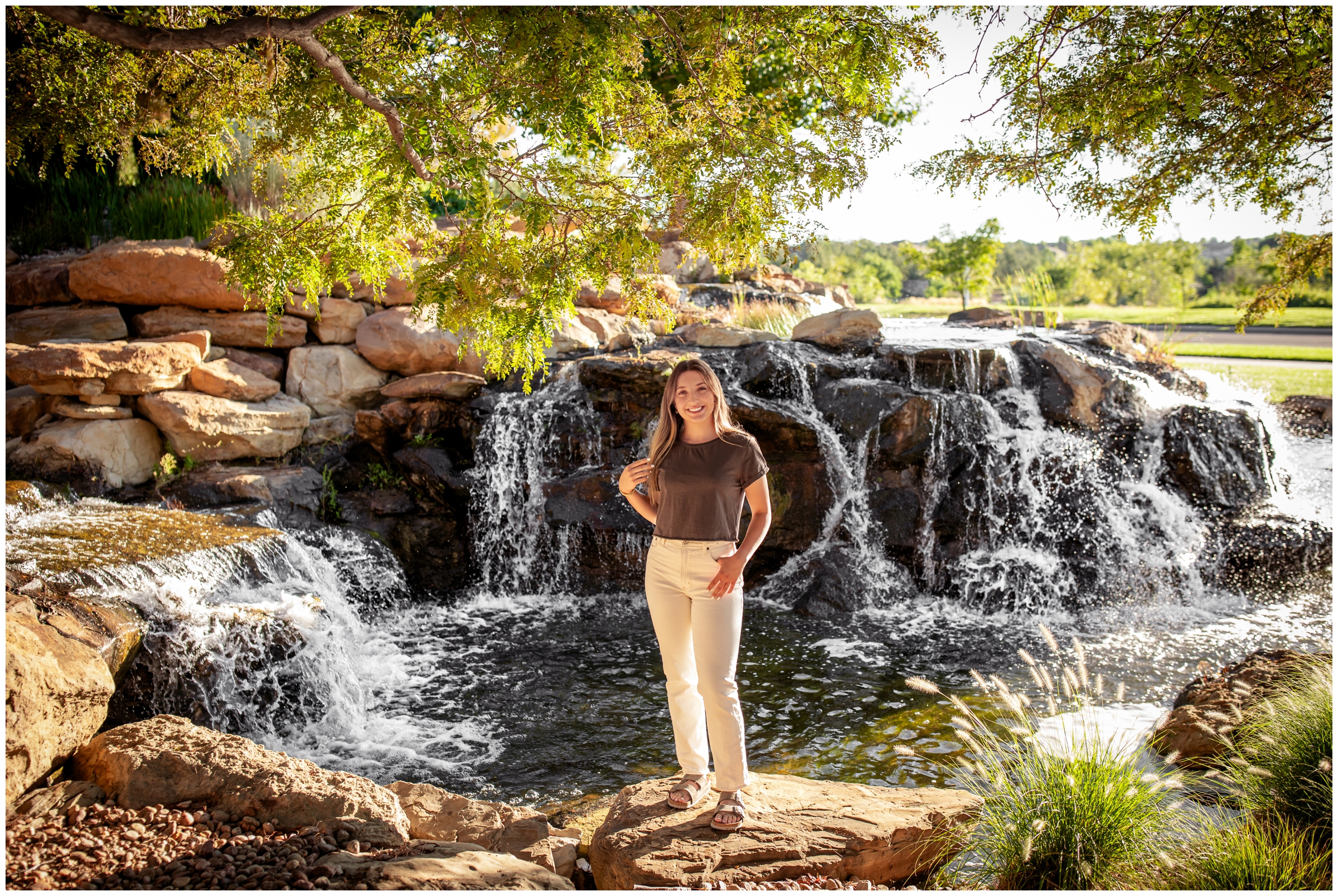 waterfall senior photos in Broomfield Colorado by Plum Pretty Photography