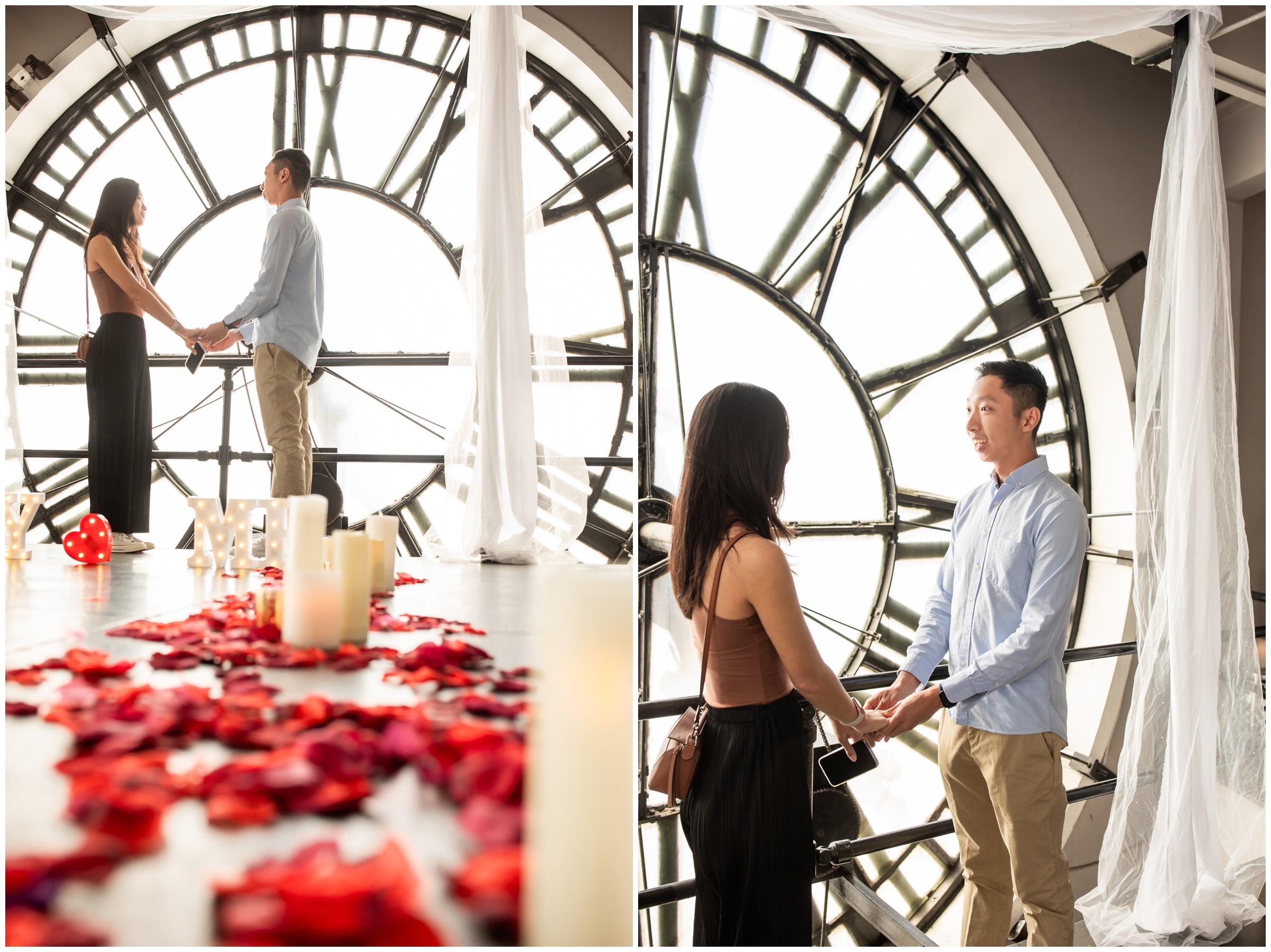 man proposing in the clocktower in Denver by Colorado wedding photographer Plum Pretty Photography 