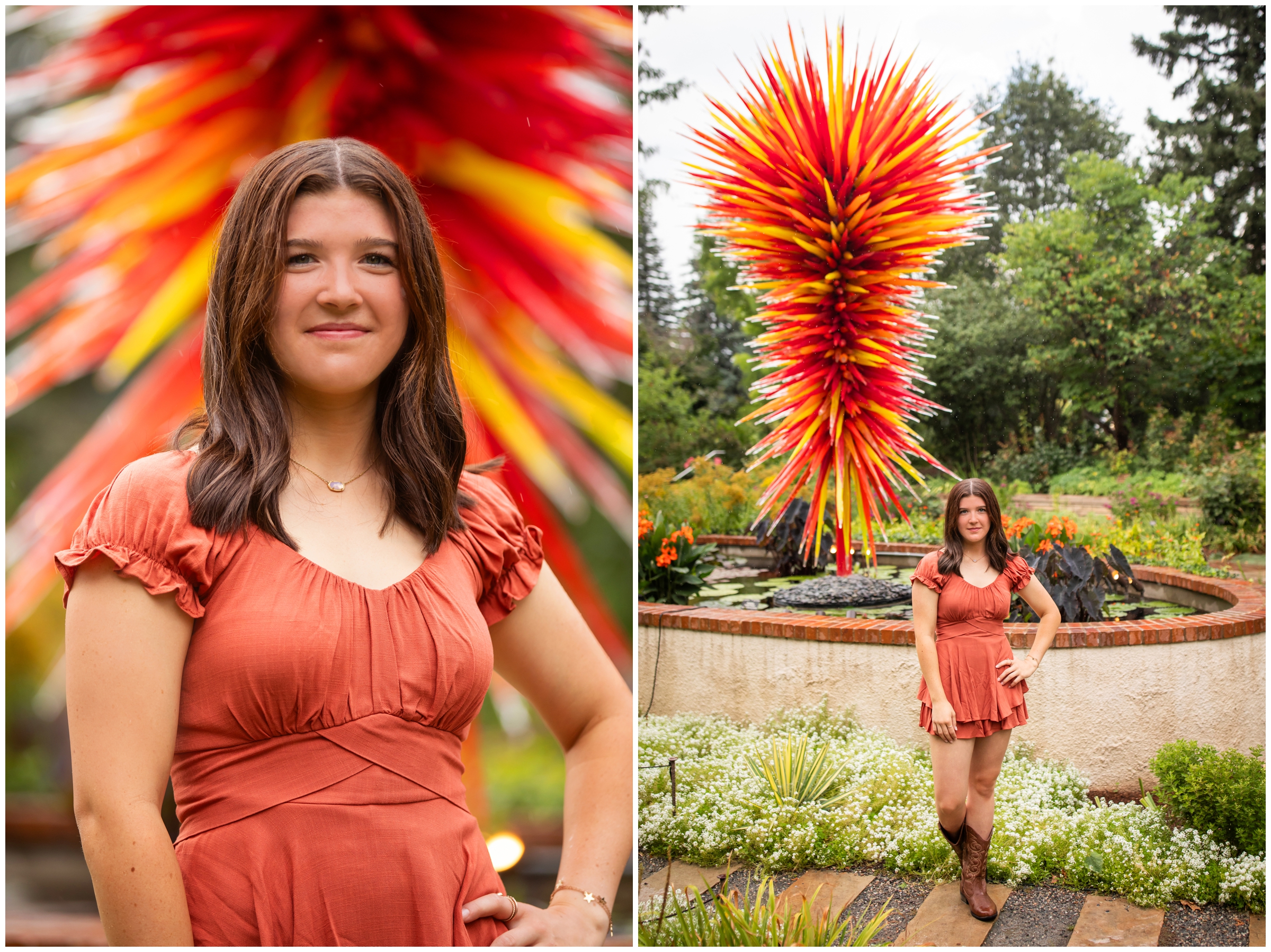 teen posing by art installation at Denver Botanic Garden senior pictures 