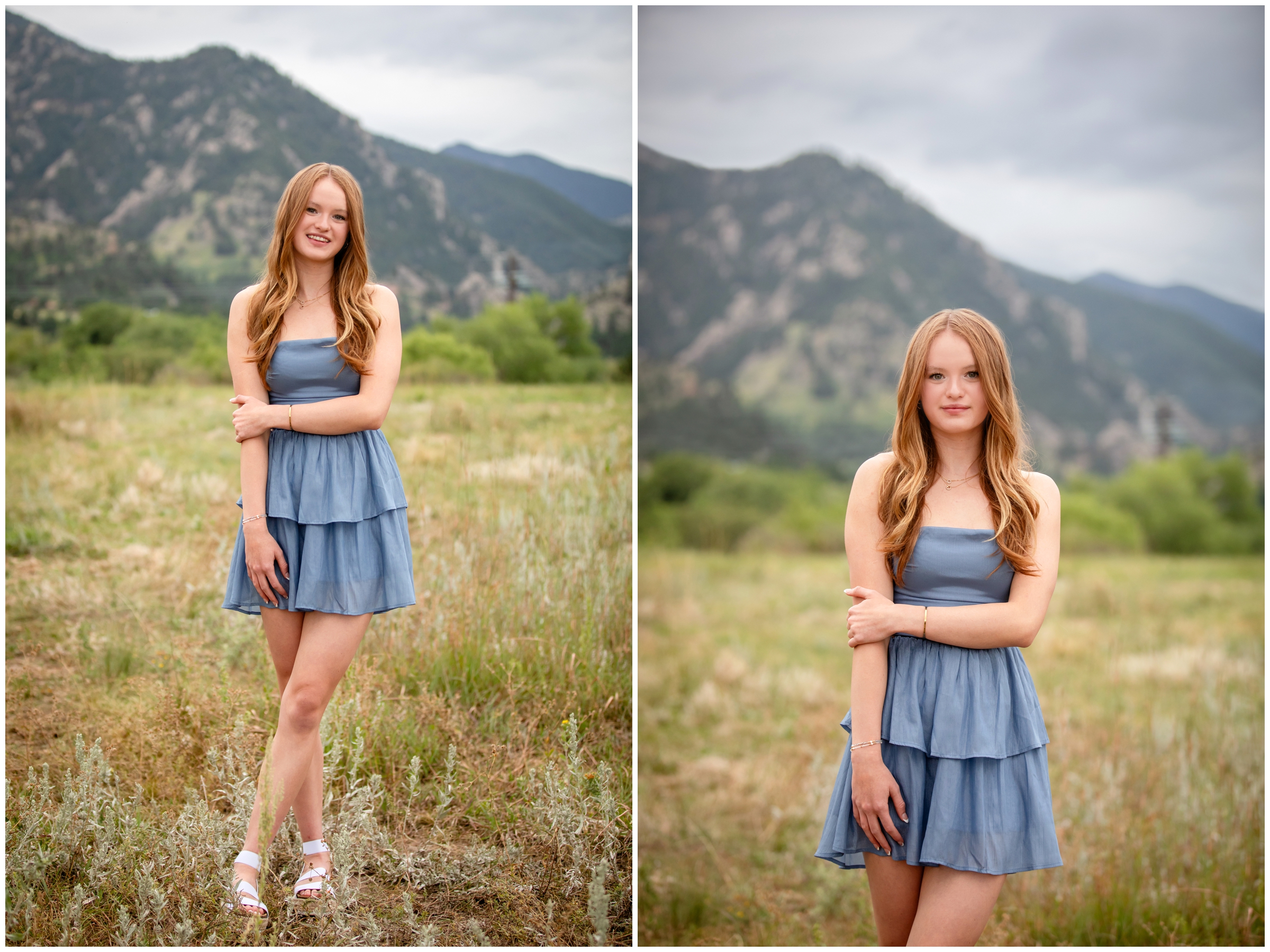 teen posing in mountain field during Boulder senior pictures at south mesa trail
