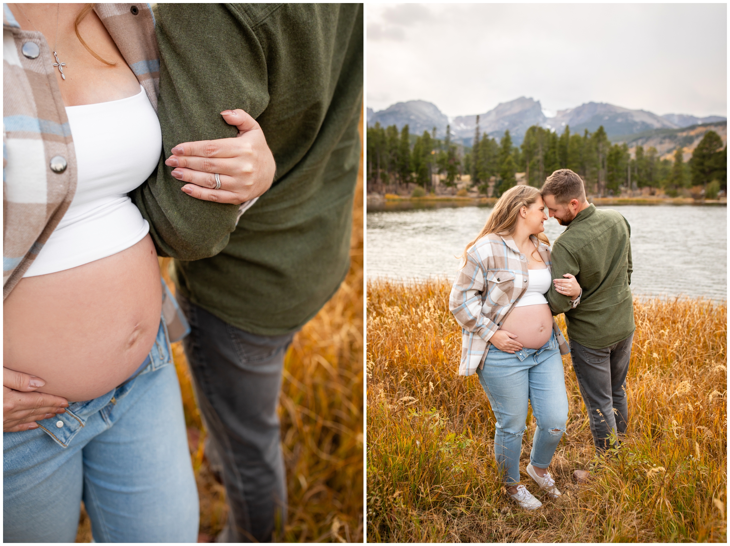 Fall RMNP maternity photography at Sprague Lake by Colorado portrait photographer Plum Pretty Photography 