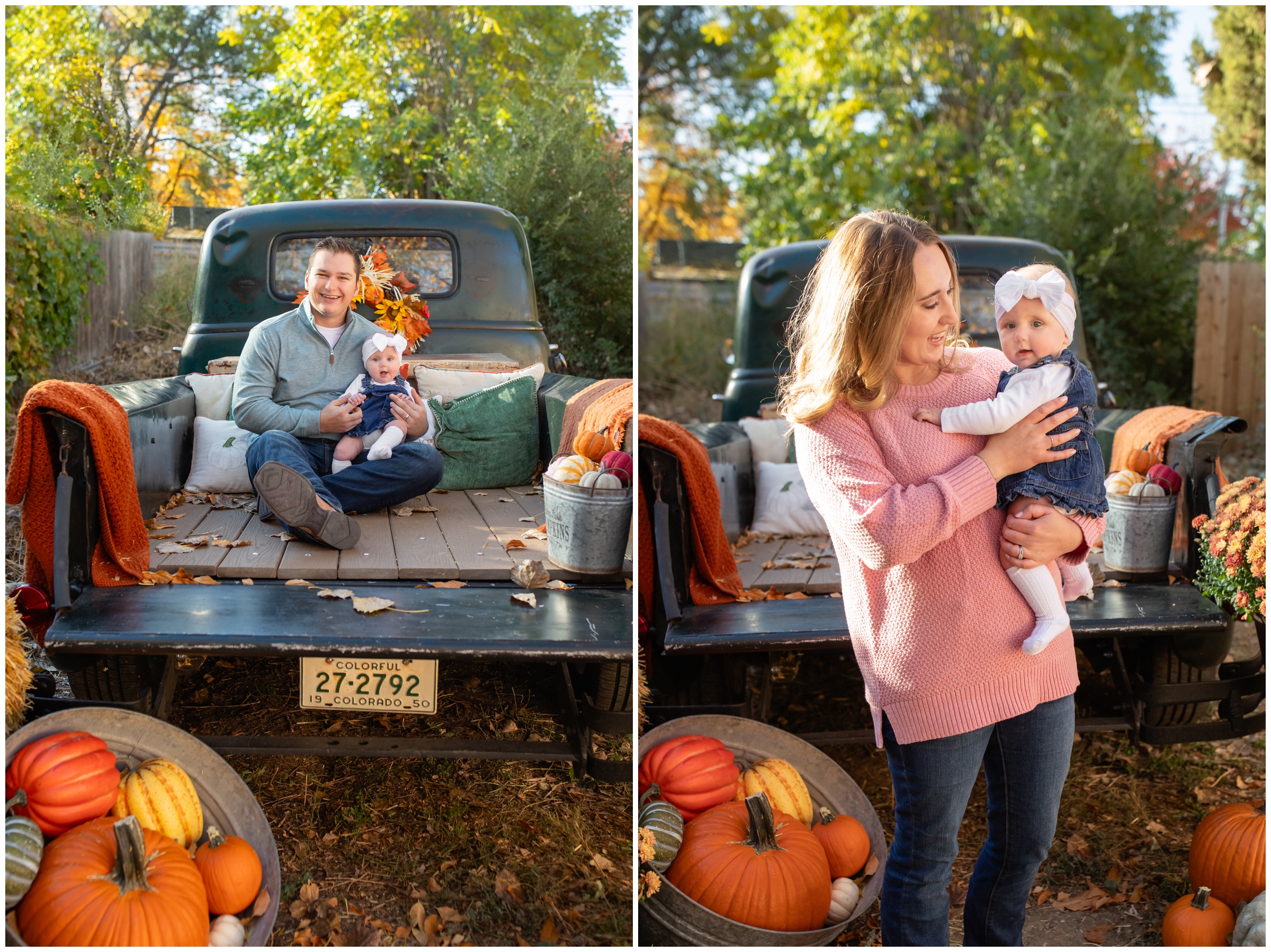 Fall family mini sessions with a vintage truck and pumpkins by Frederick Colorado photographer Plum Pretty Photography