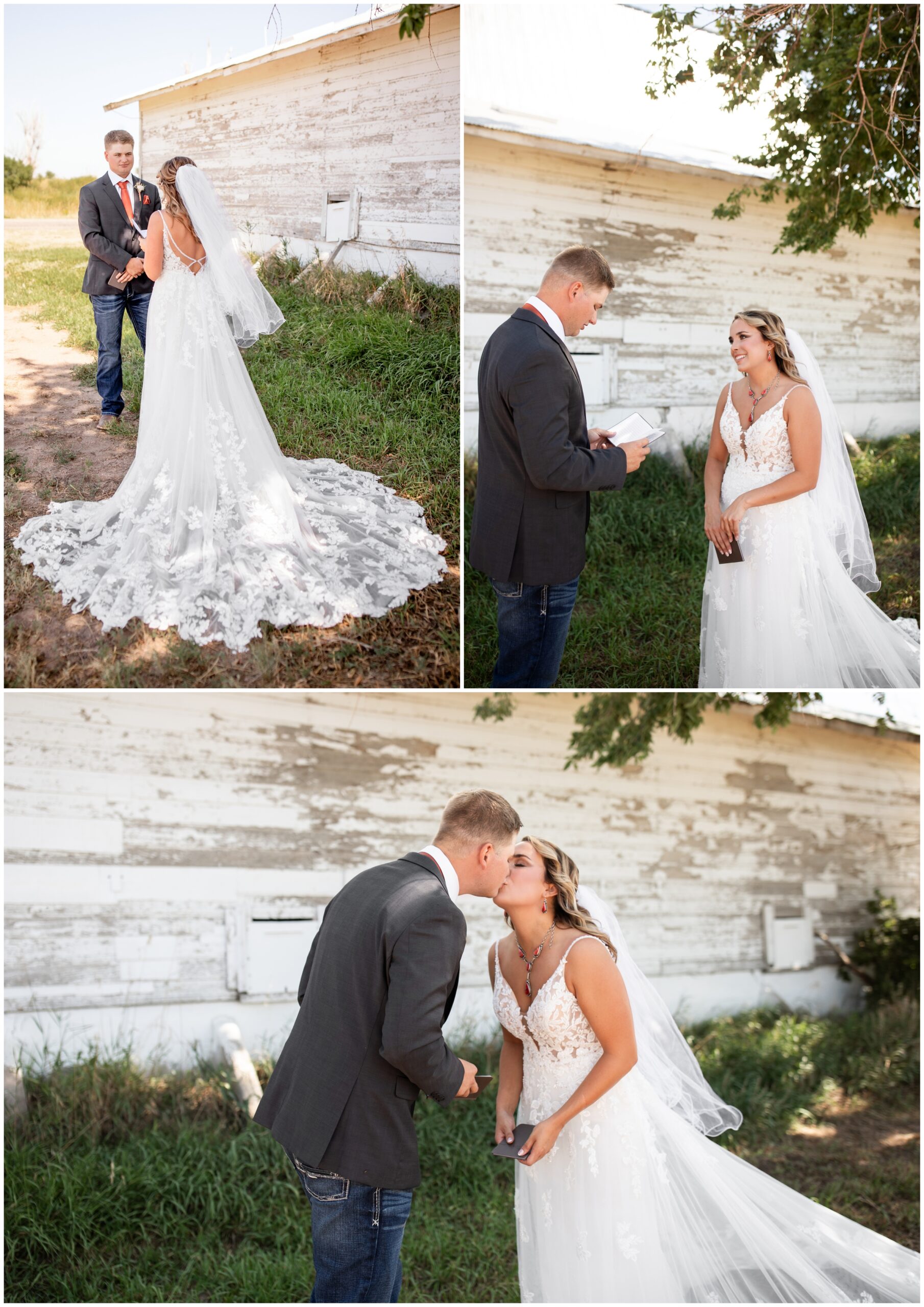 self solemnizing wedding ceremony in front of rustic Colorado barn by Plum Pretty Photography 