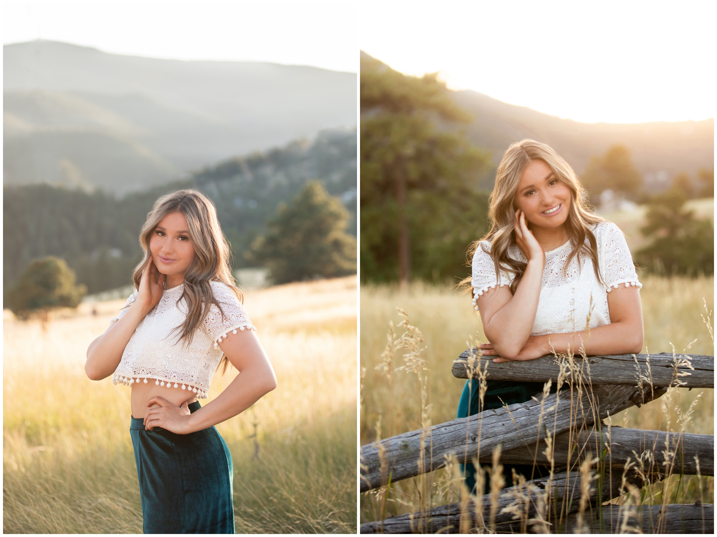 teen leaning on wooden fence at Betasso Preserve during Holy family high school senior portraits 