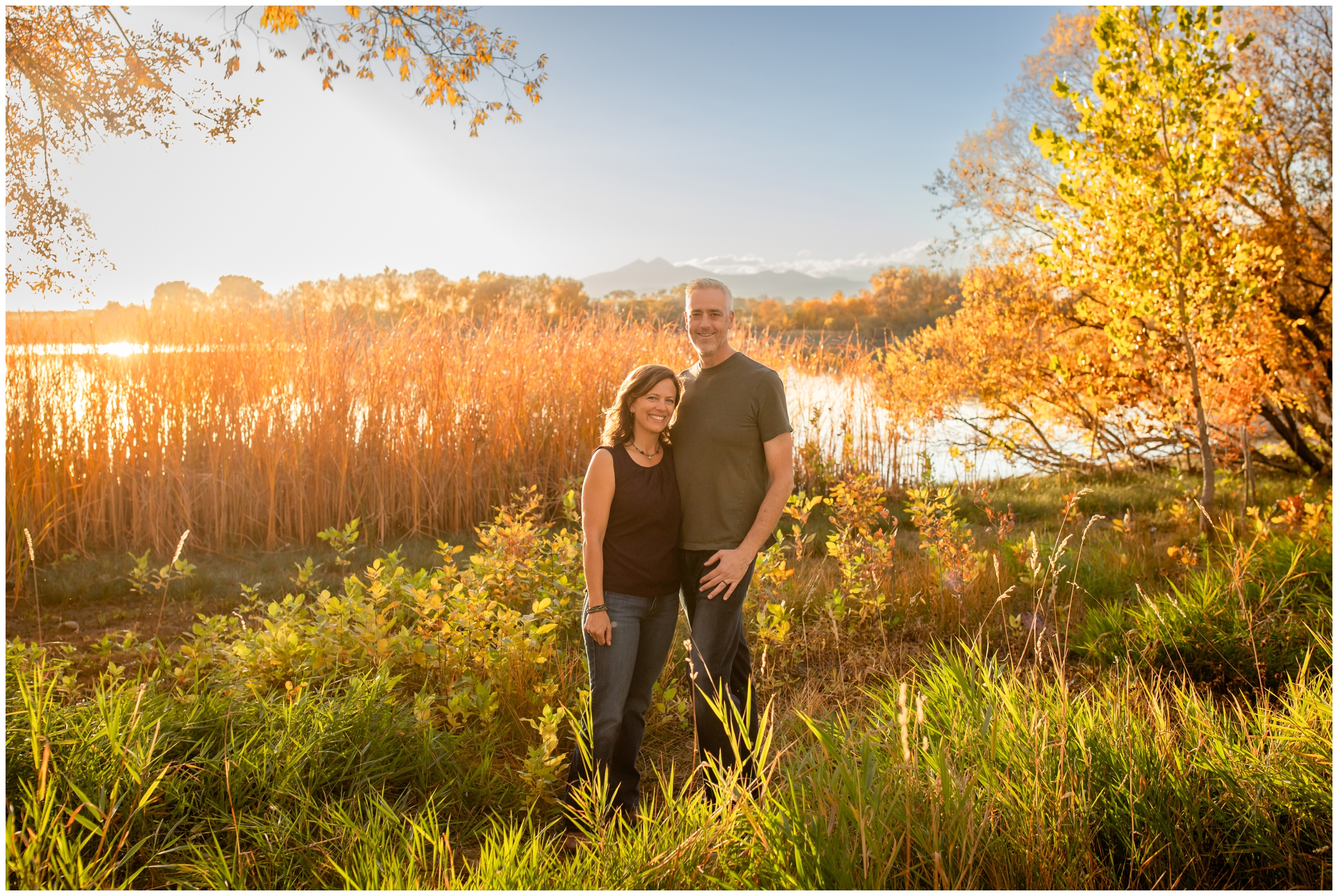 couple posing in front of Highland Lake in Northern CO during portrait session by Plum Pretty Photography 