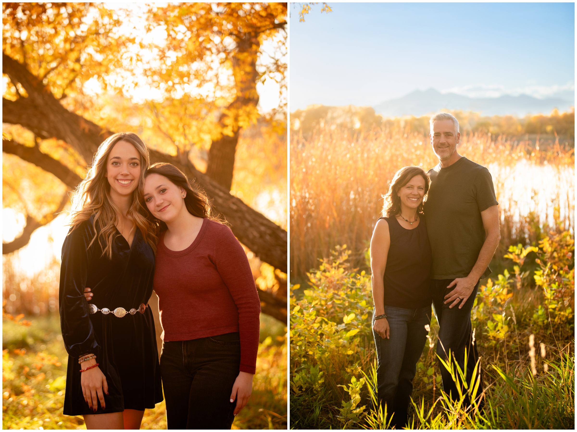 sisters posing during portrait photography session at Highland Lake in Northern Colorado 