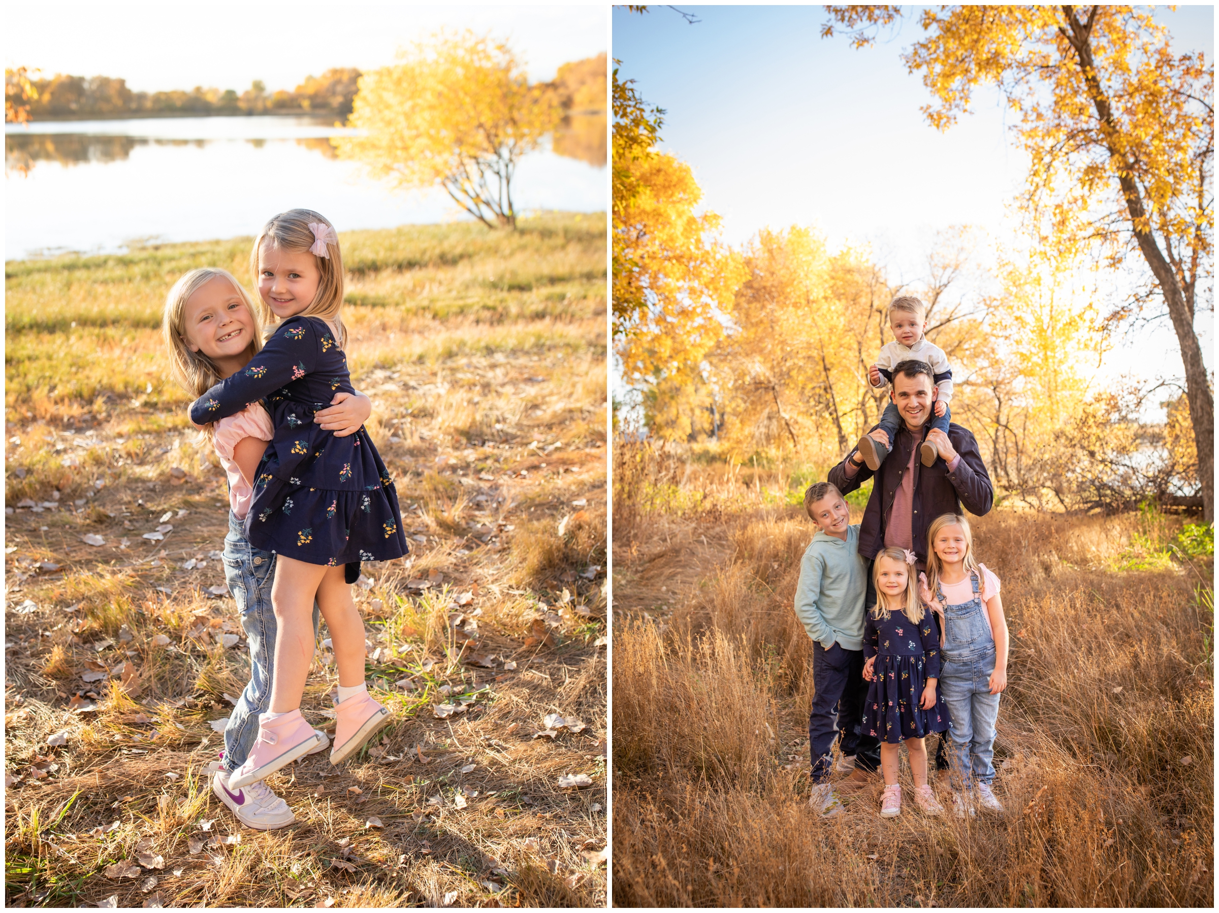 sister carrying her little sister during CO fall mini sessions by Plum Pretty Photography 
