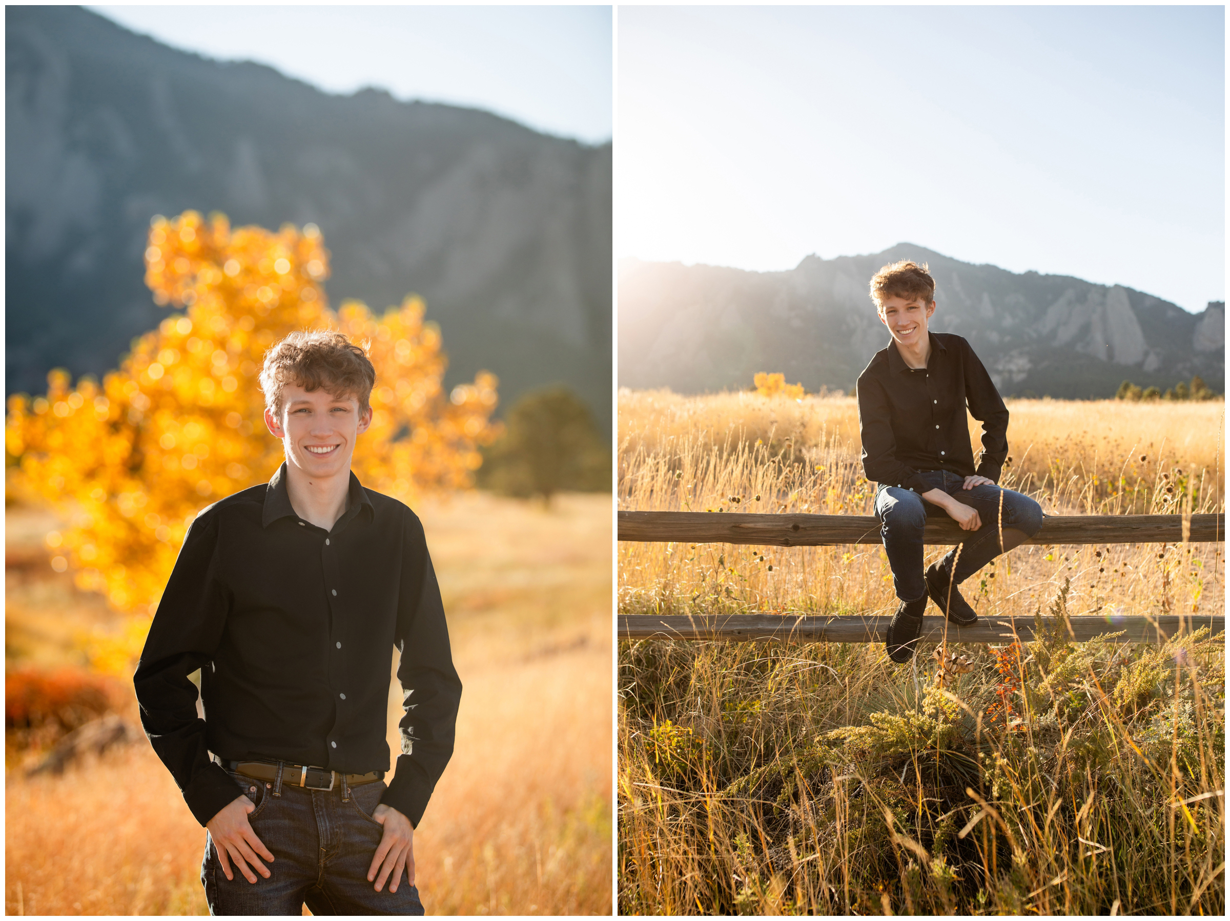 teen sitting on fence at Table Mesa Trail during Holy Family High School senior photos by Plum Pretty Photography