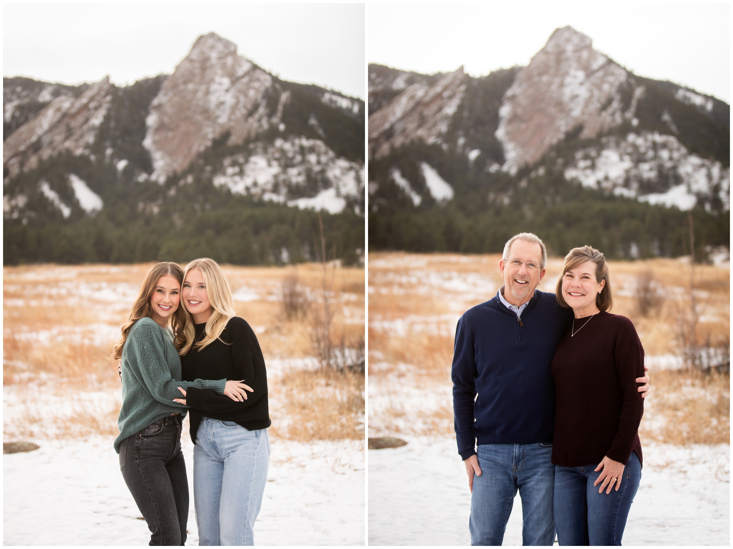 sisters hugging during adult family photos in Boulder Colorado 