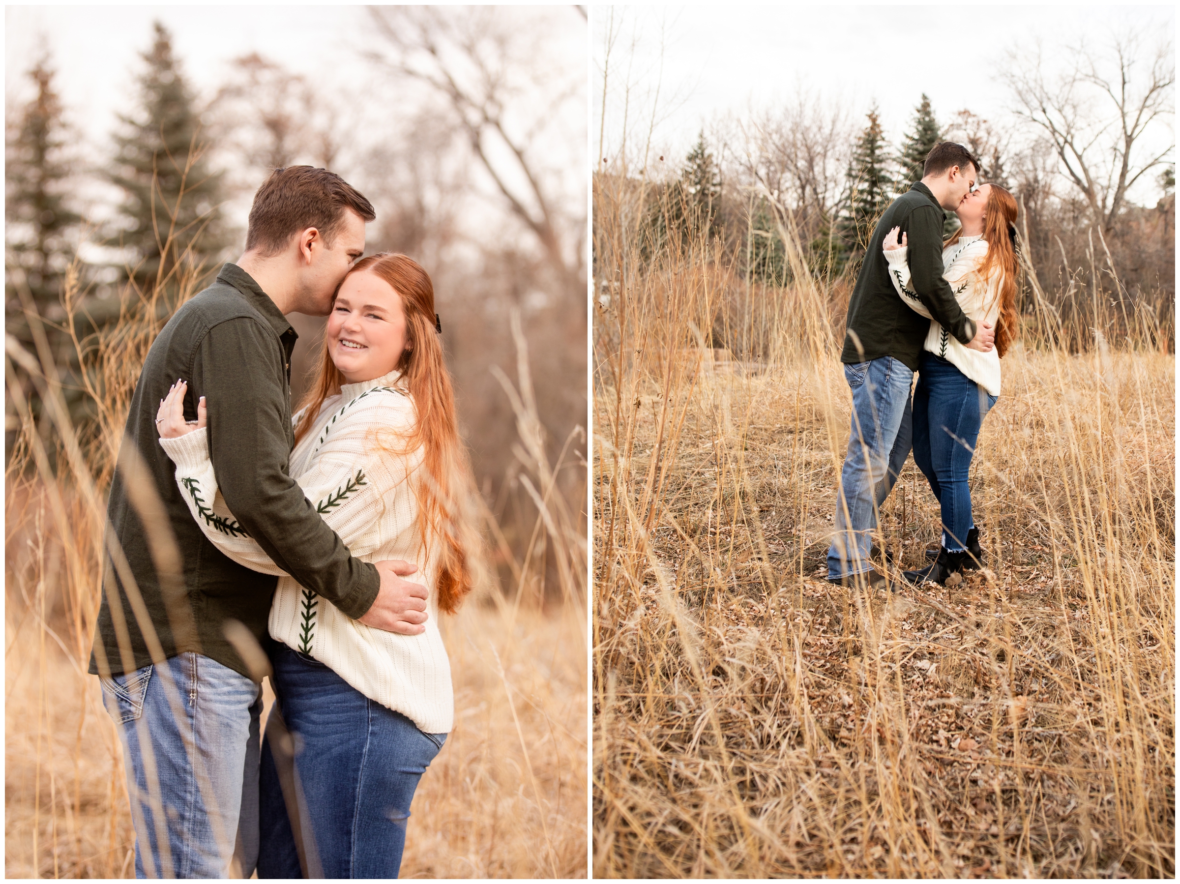 couple posing in a field at the Lavern Johnson Park by Colorado portrait photographer Plum Pretty Photography 