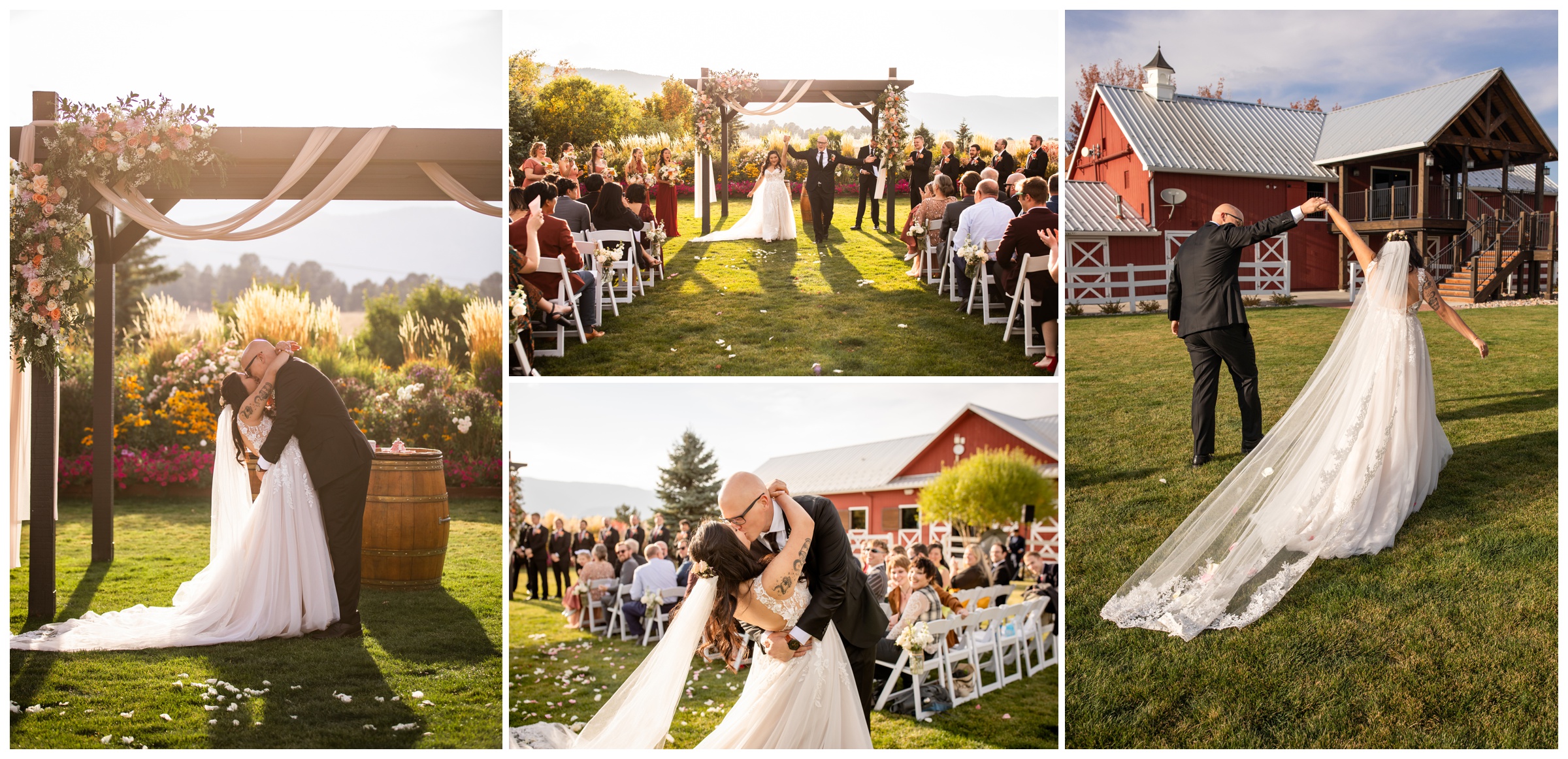 first kiss after outdoor wedding ceremony in Larkspur Colorado