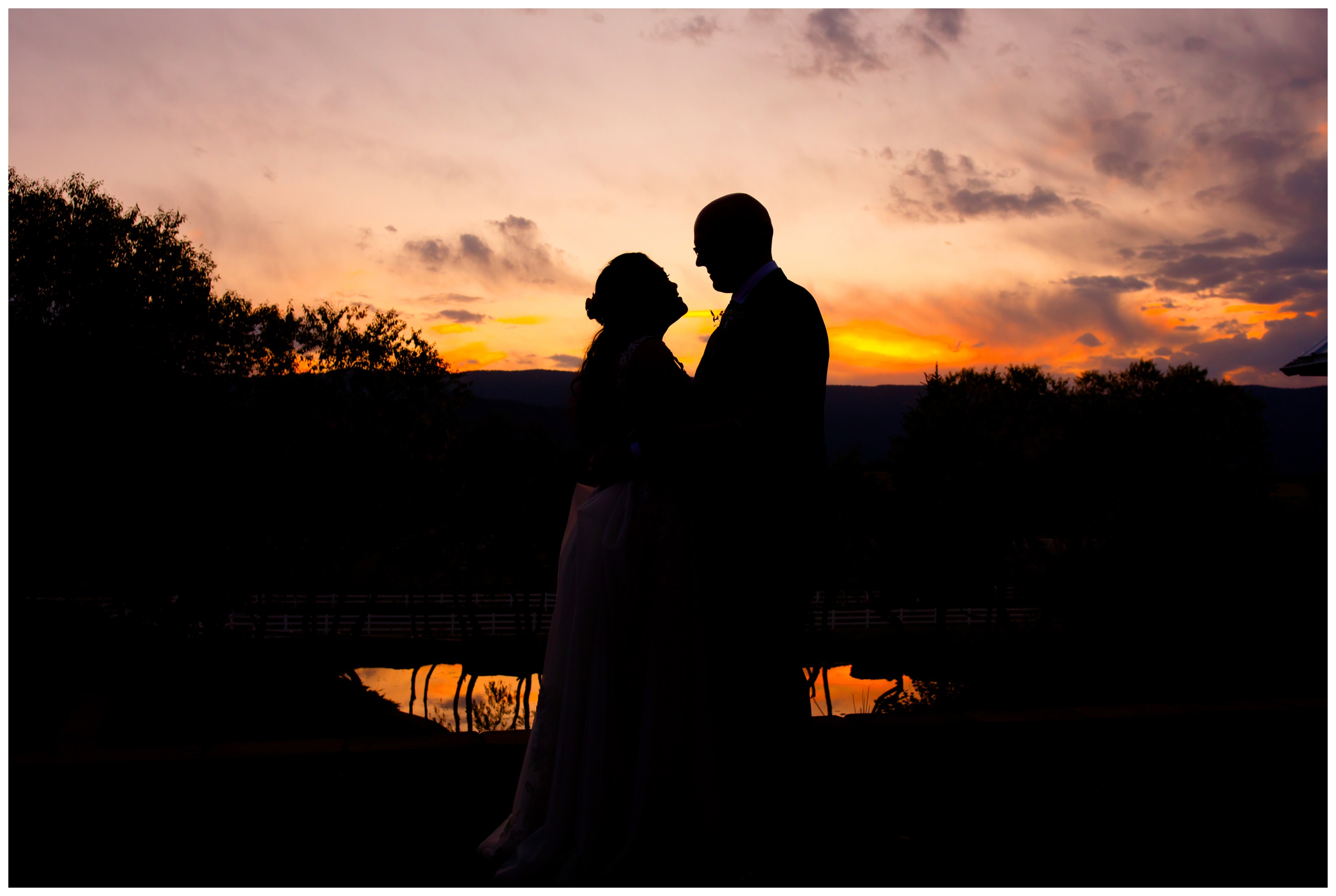 unique sunset silhouette wedding photo in Larkspur Colorado