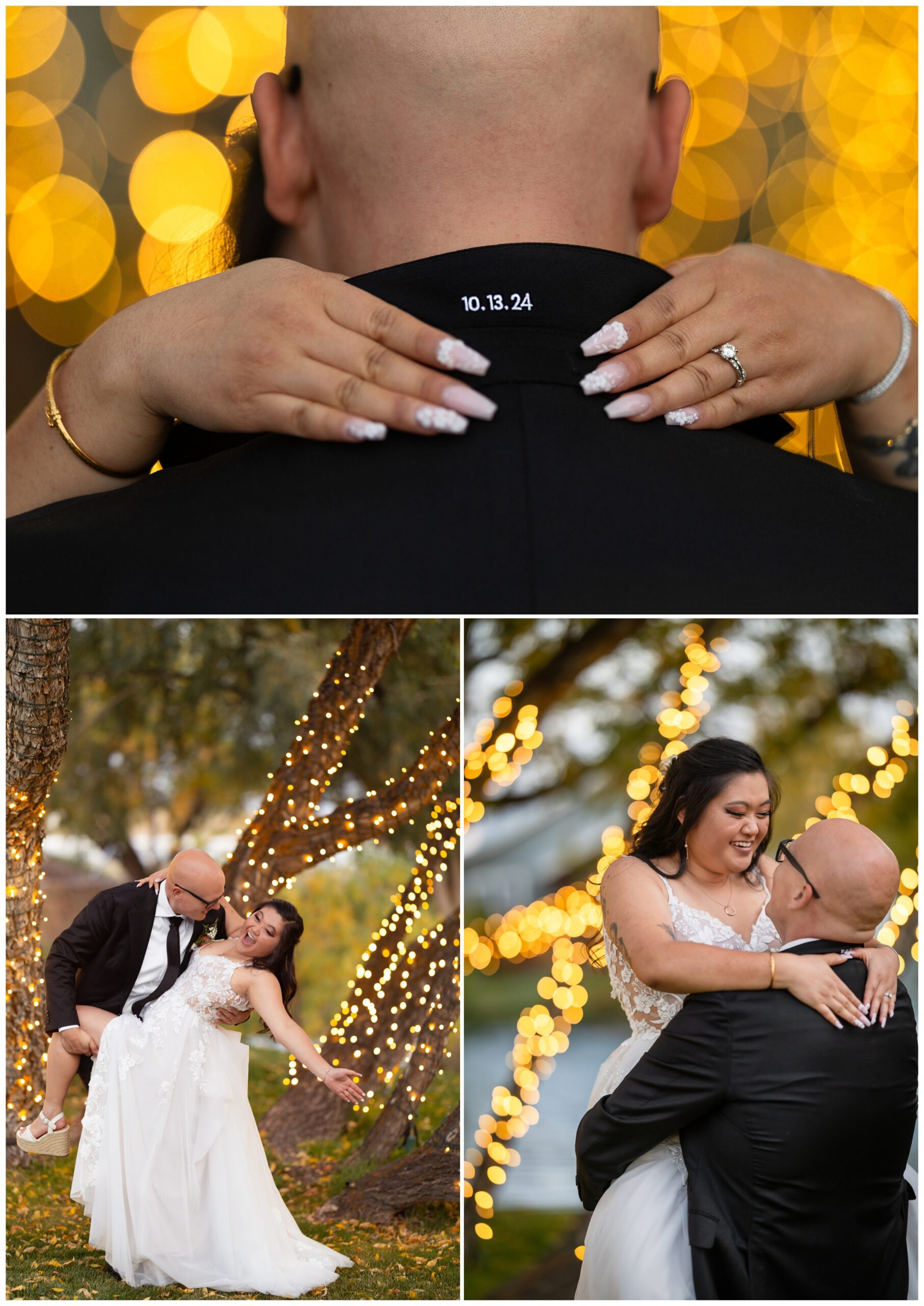 unique nighttime wedding portraits at Crooked Willow Farm in Larkspur Colorado