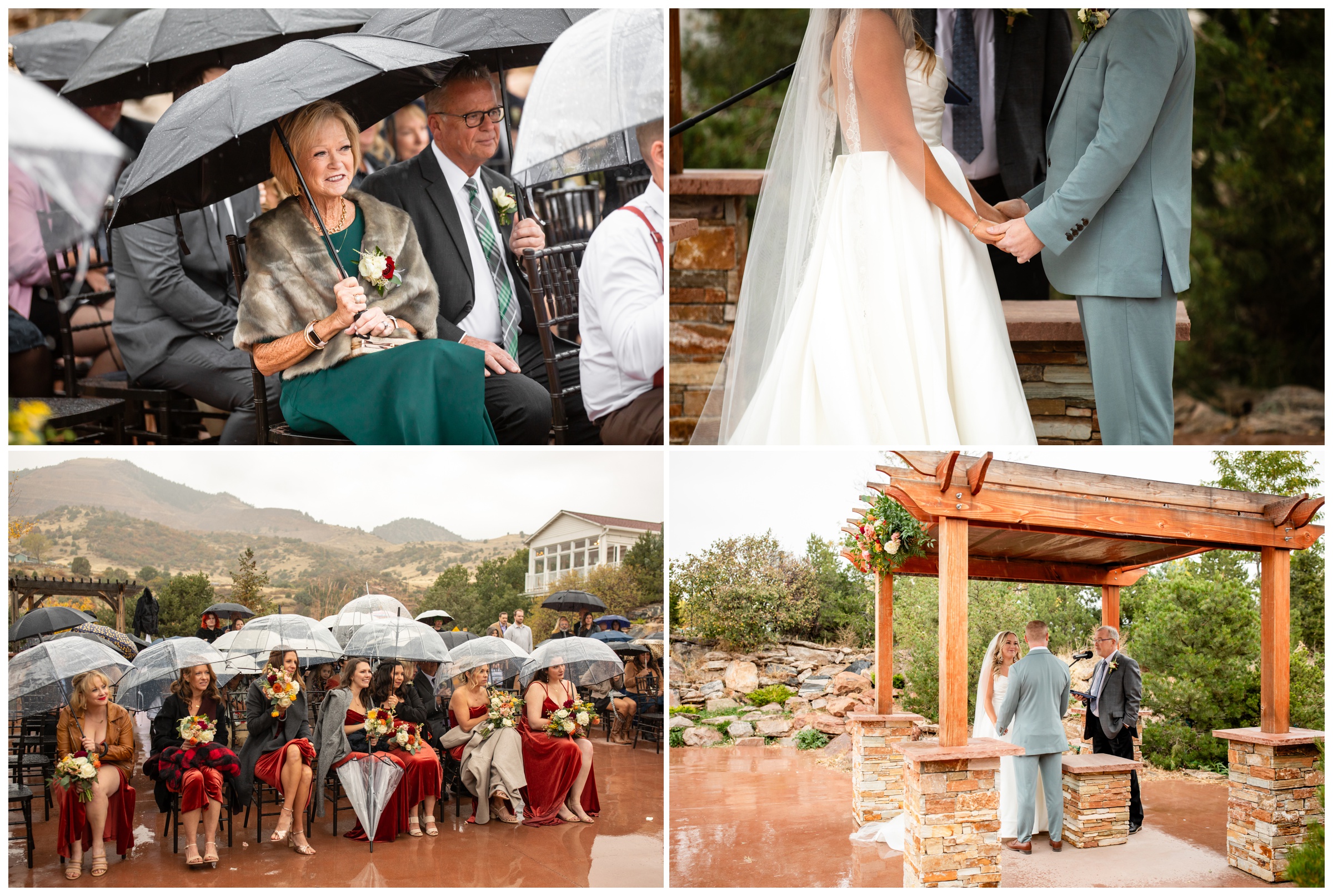rainy fall wedding ceremony in Morrison Colorado