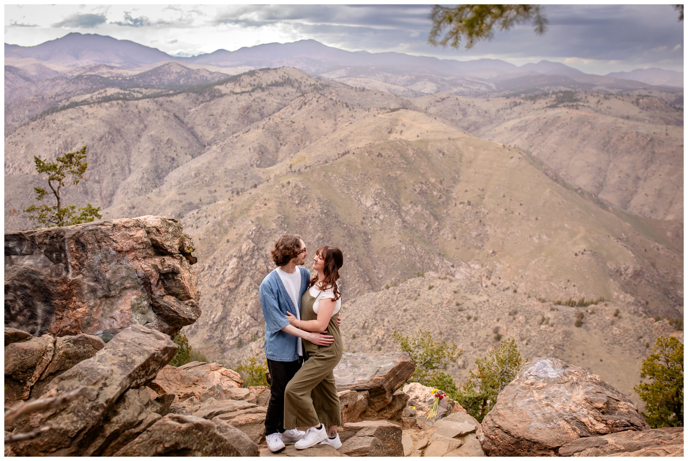 Golden engagement pictures on Lookout Mountain by Colorado wedding photographer Plum Pretty Photography.
