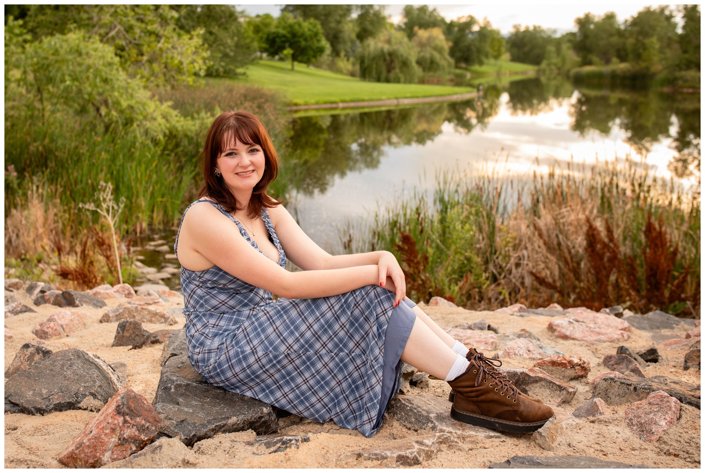 teen posing in front of Cascade Lake during Broomfield Colorado senior portraits by Plum Pretty Photography 