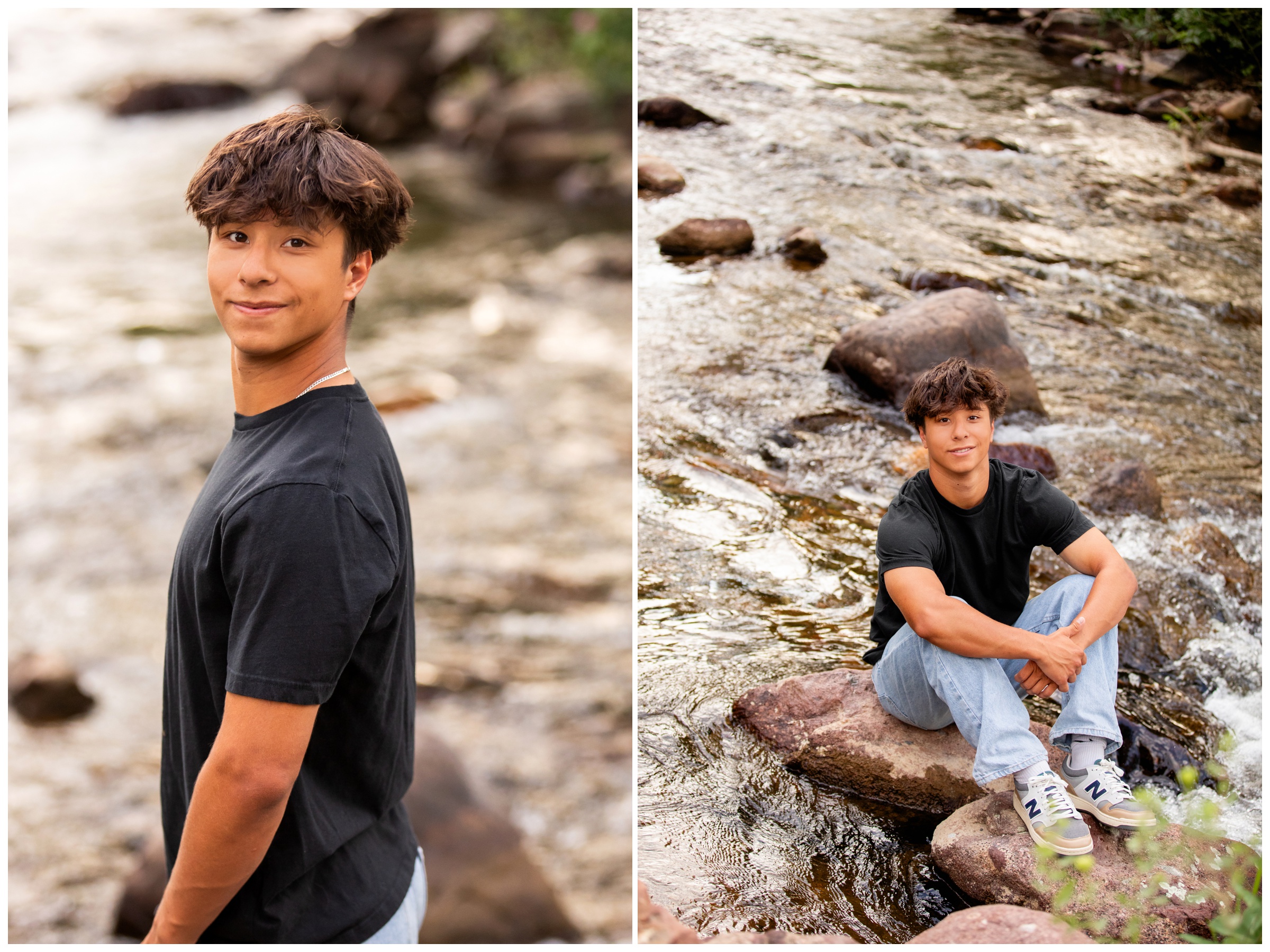teen posing by Boulder Creek during senior photography session by Plum Pretty Photography 