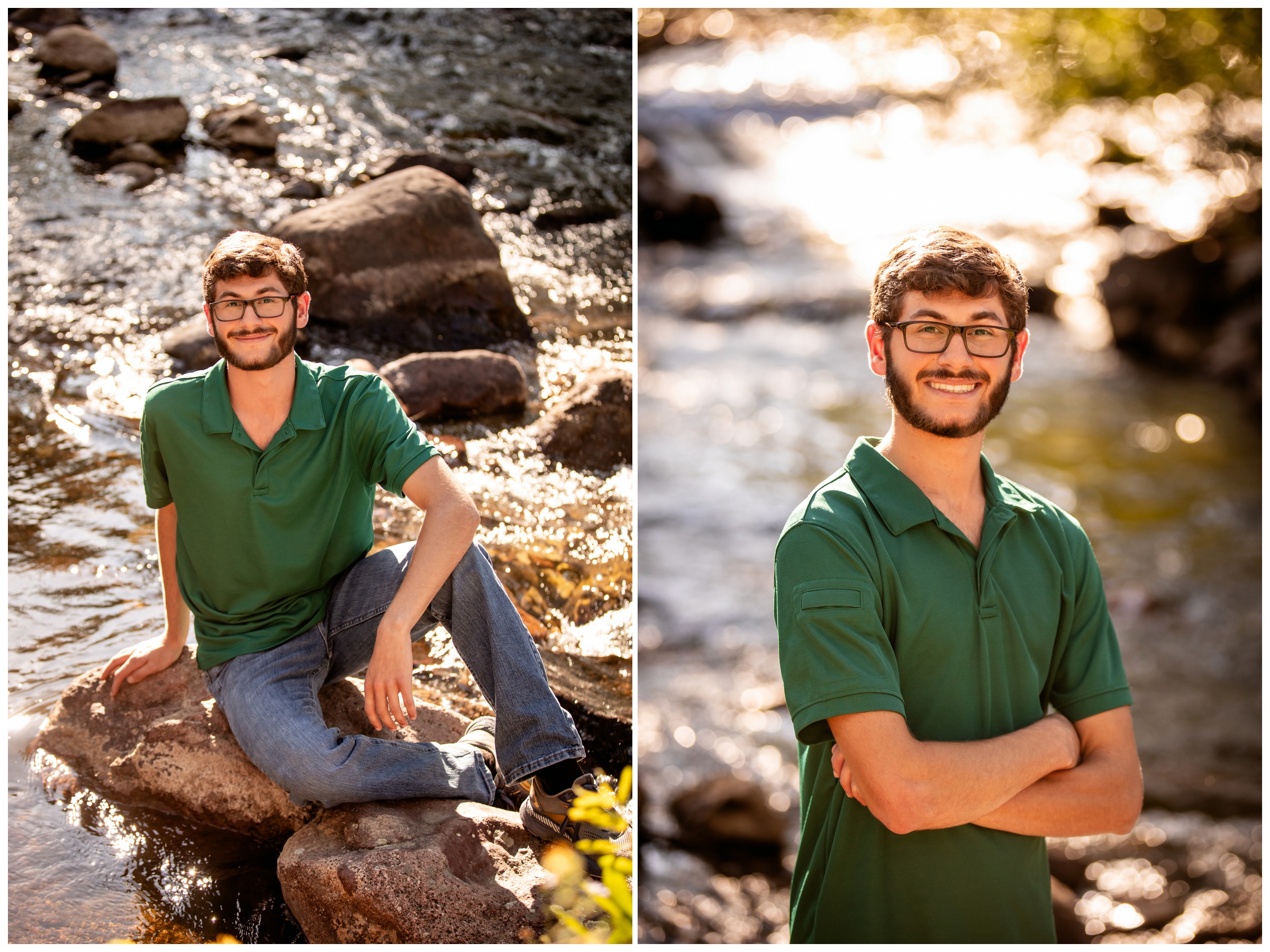 teen posing next to mountain river during Boulder Colorado senior portraits 