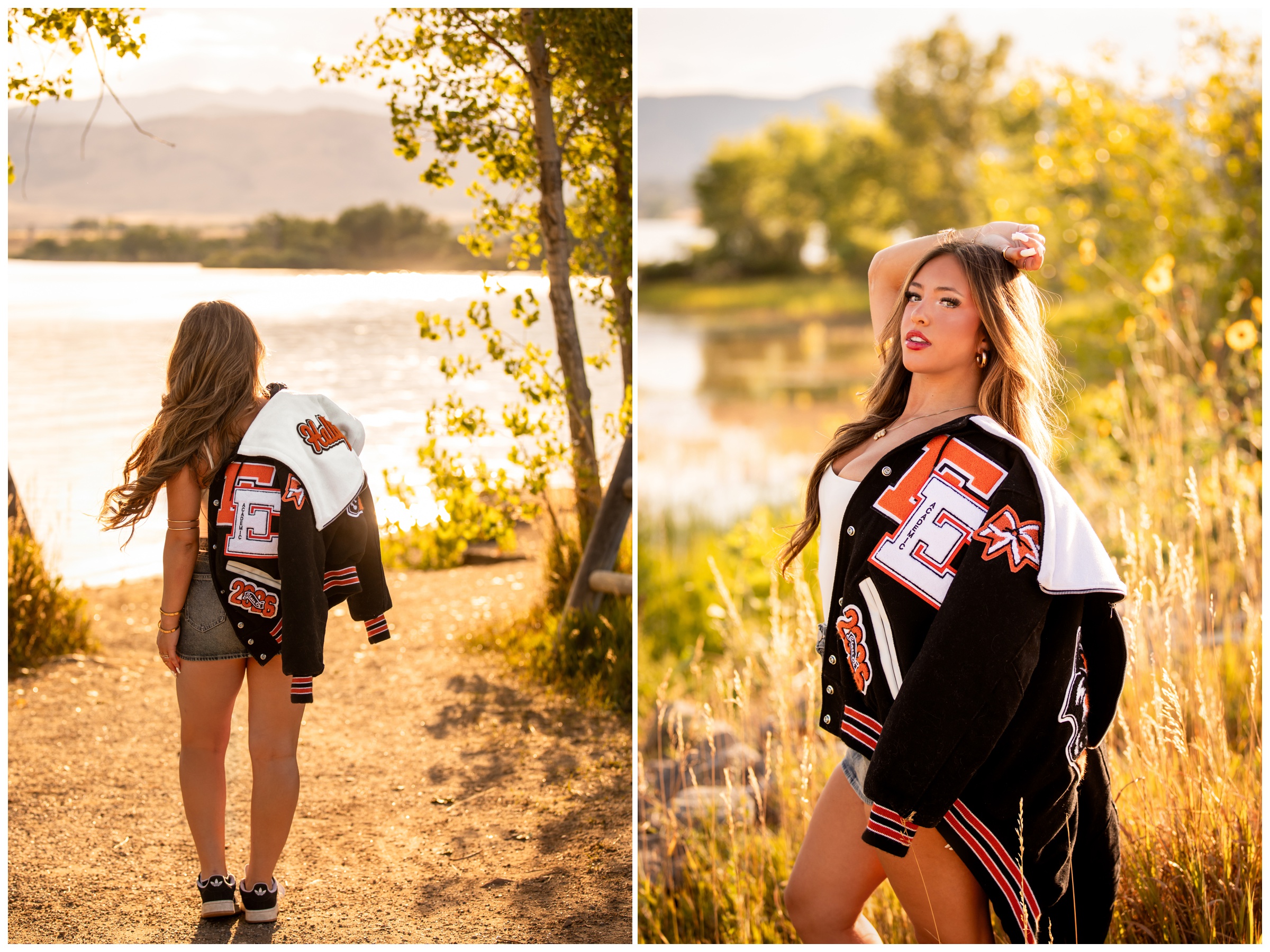 teen posing in front of Boulder Reservoir during her Erie Colorado senior portraits by Plum Pretty Photography 