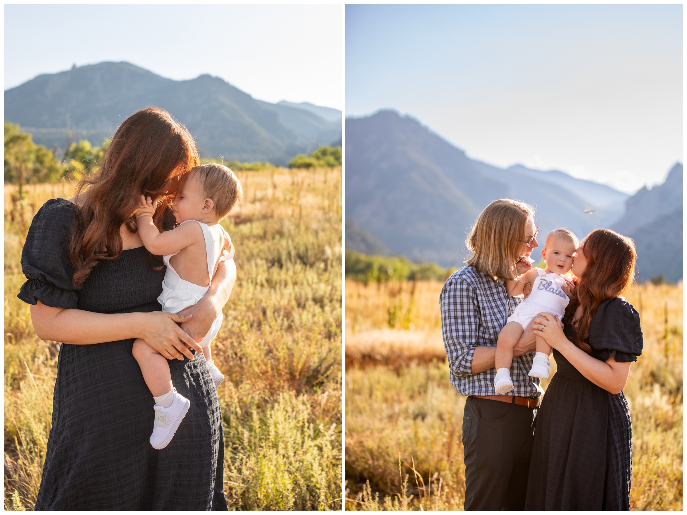 mom and baby embracing during candid family photos at South Mesa in Boulder