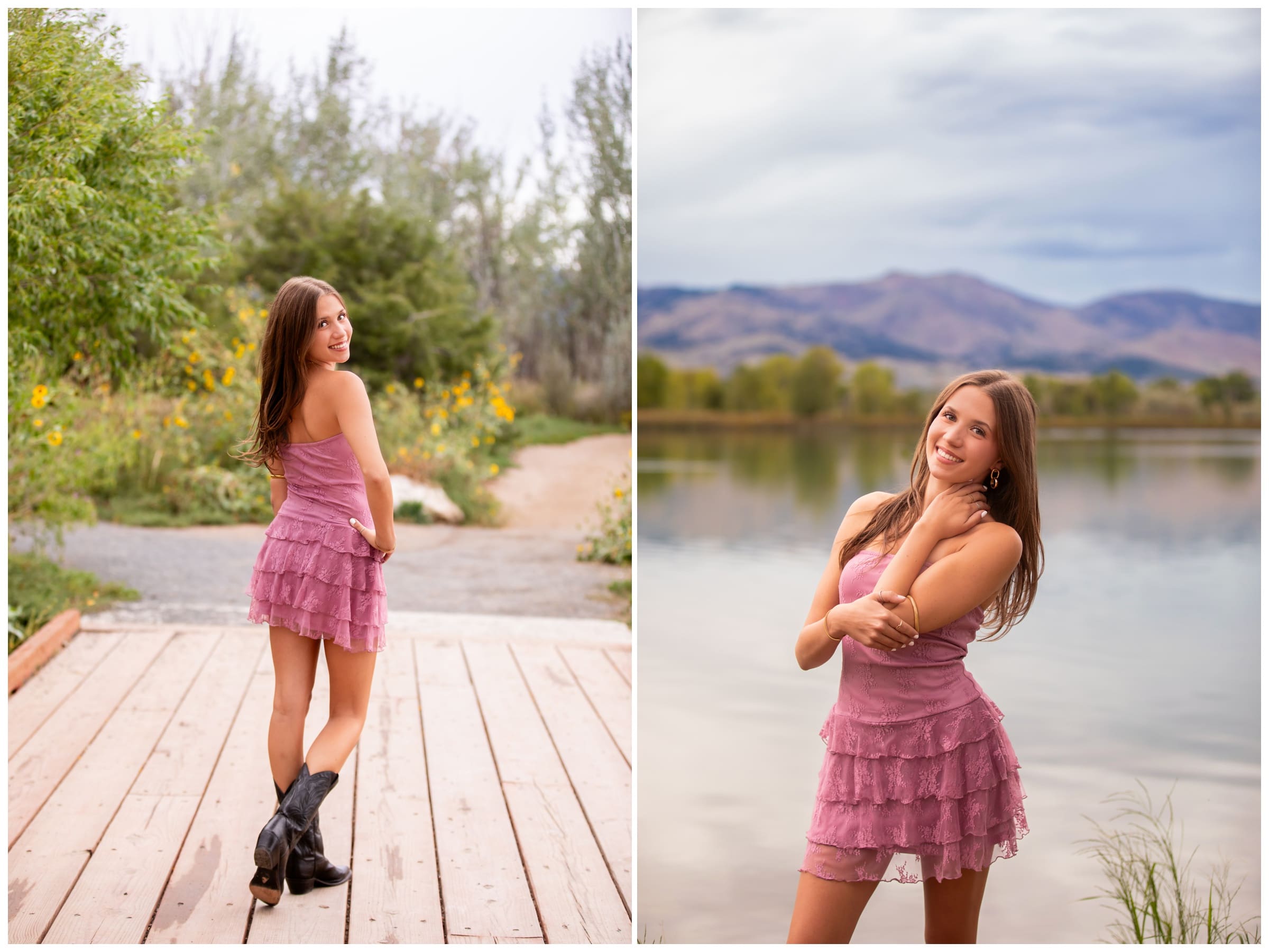 teen posing on bridge during high school graduation photos at Coot Lake in Colorado 