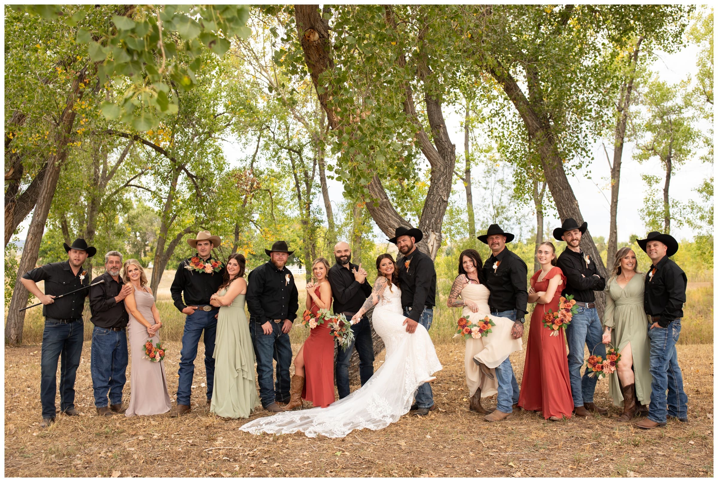 fun bridal party photos during rustic farm wedding in Longmont Colorado by Plum Pretty Photography 