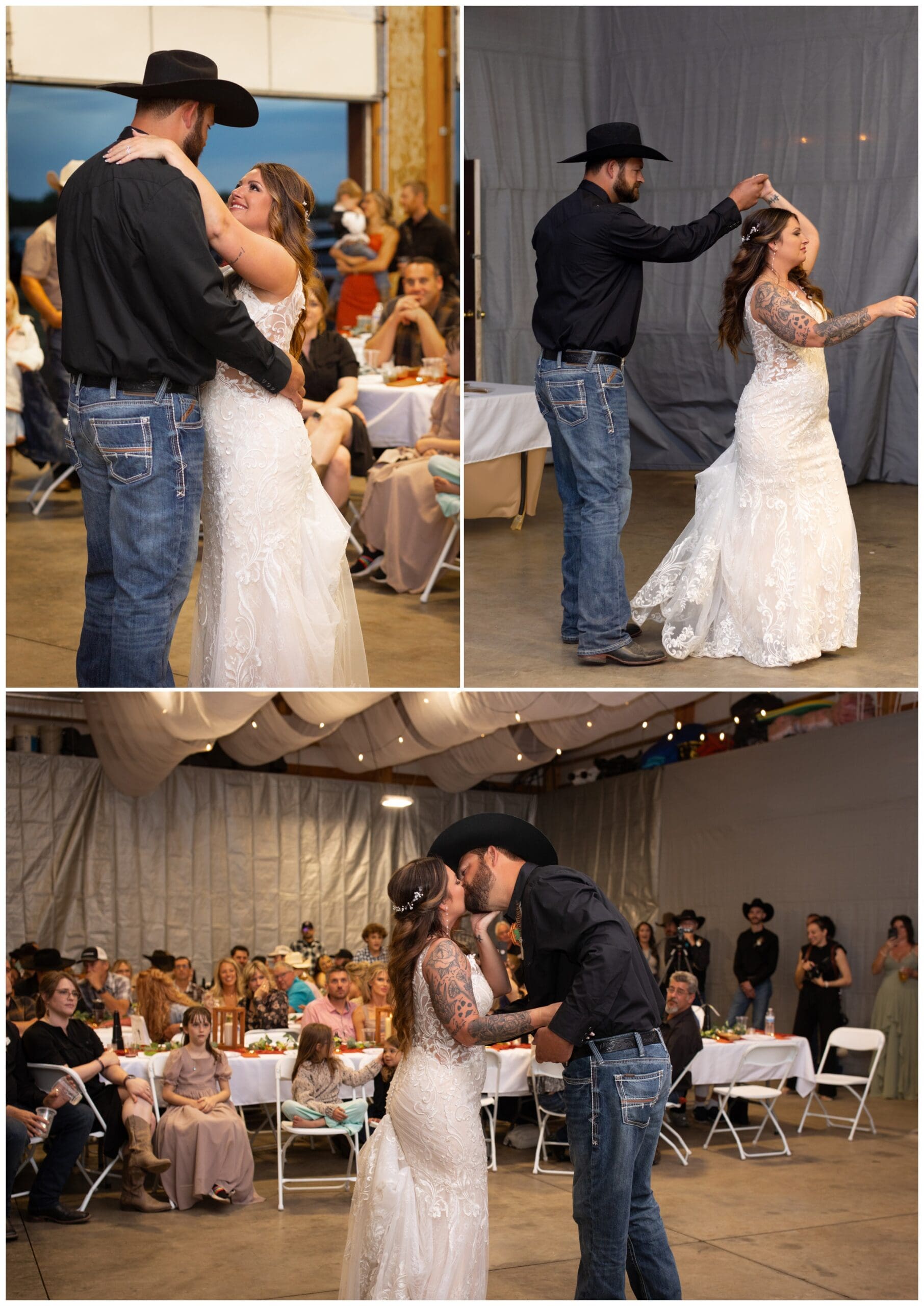 first dance during rustic barn wedding reception in northern Colorado 