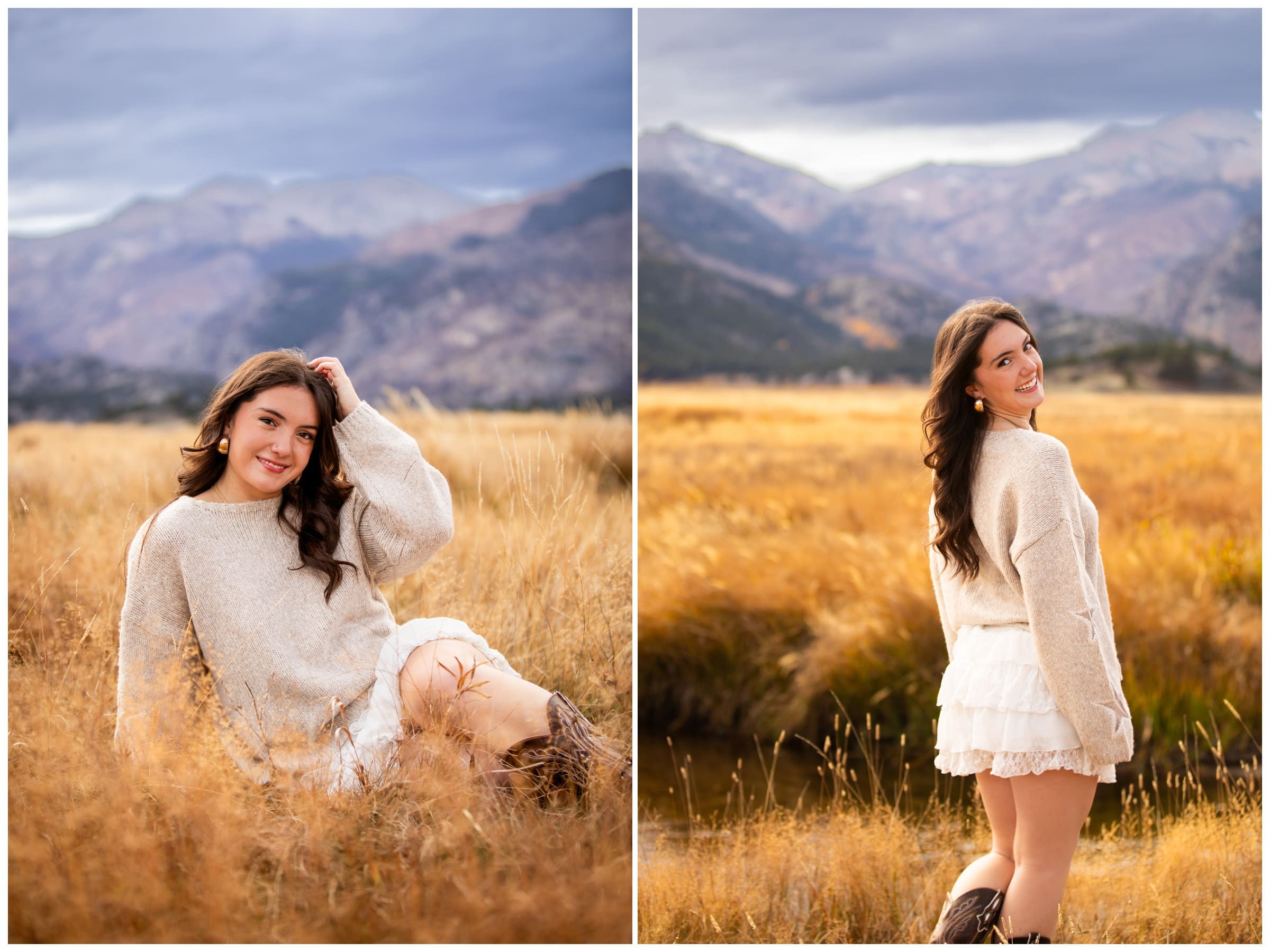 teen posing next to river during Colorado mountain senior photos in RMNP 