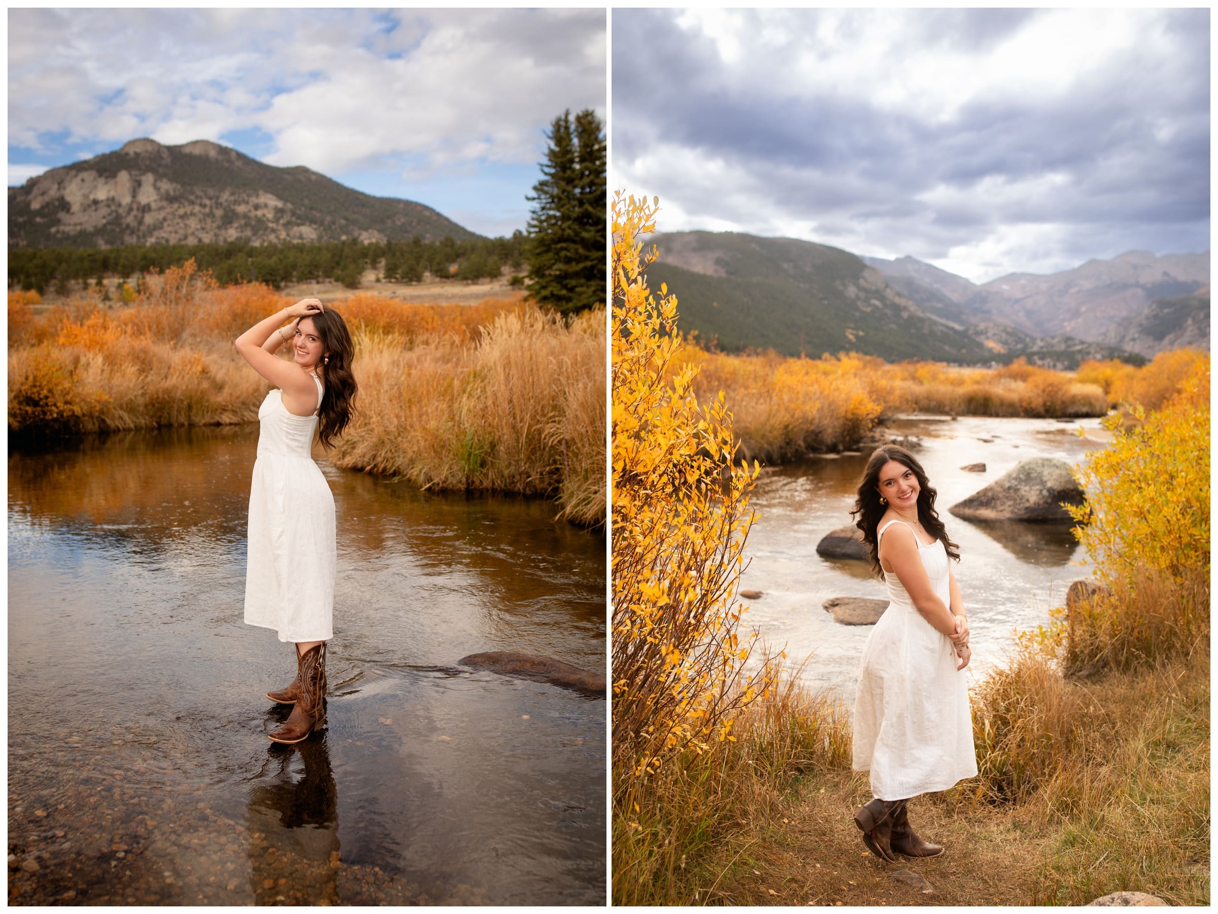 teen standing in the river in RMNP during Colorado mountain senior pictures by Plum Pretty Photography 