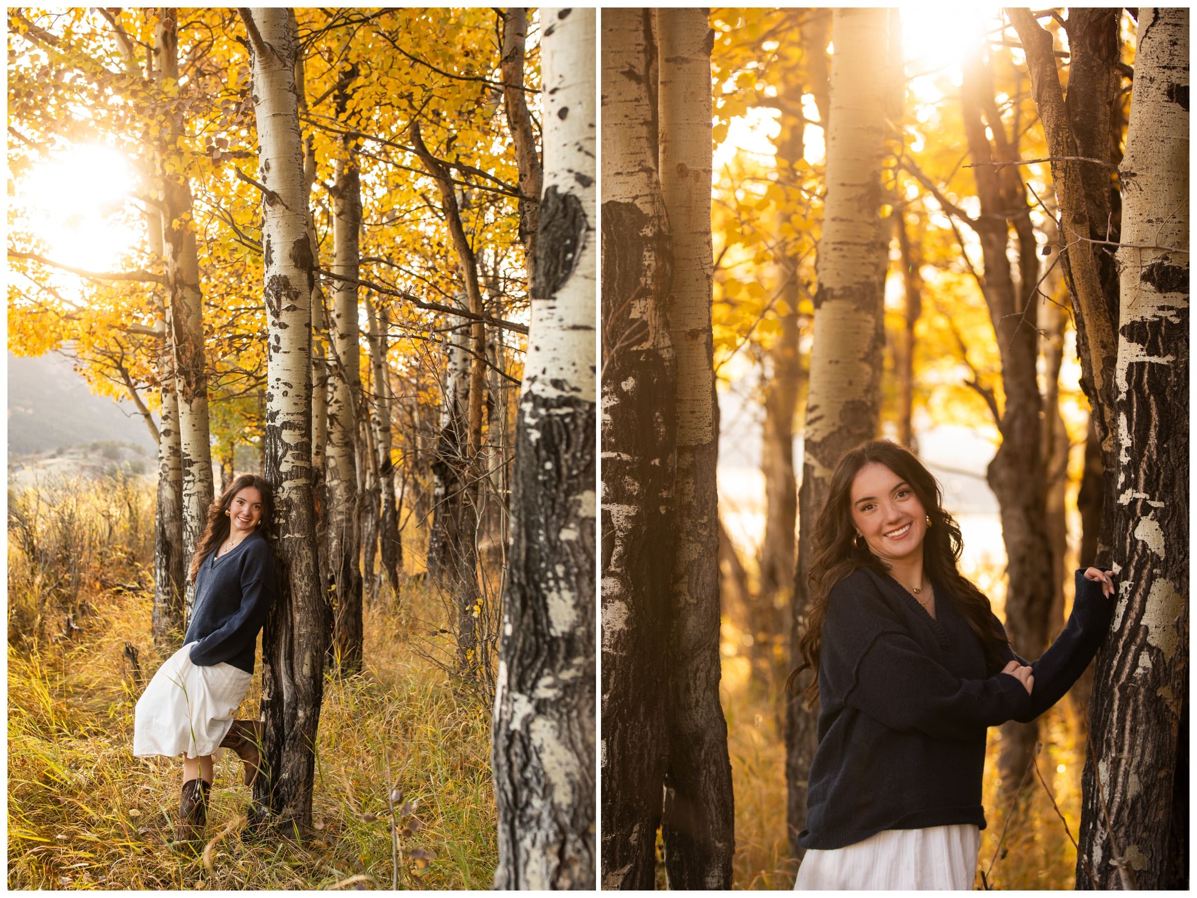 teen posing in aspen grove in the Colorado mountains during Niwot High School senior portraits 