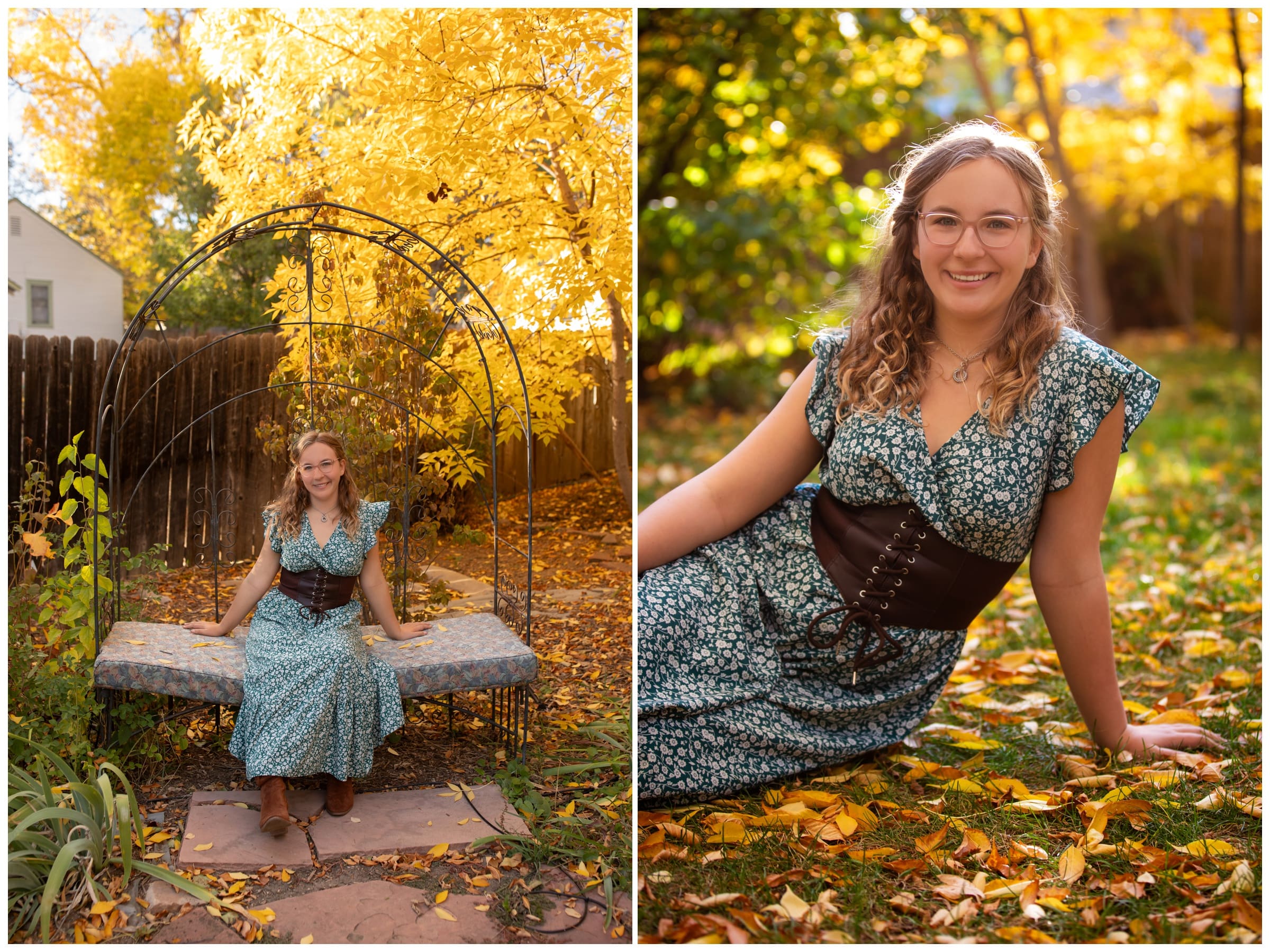 teen sitting on bench at Old Mill Park during Silver Creek High School senior photos in Longmont 