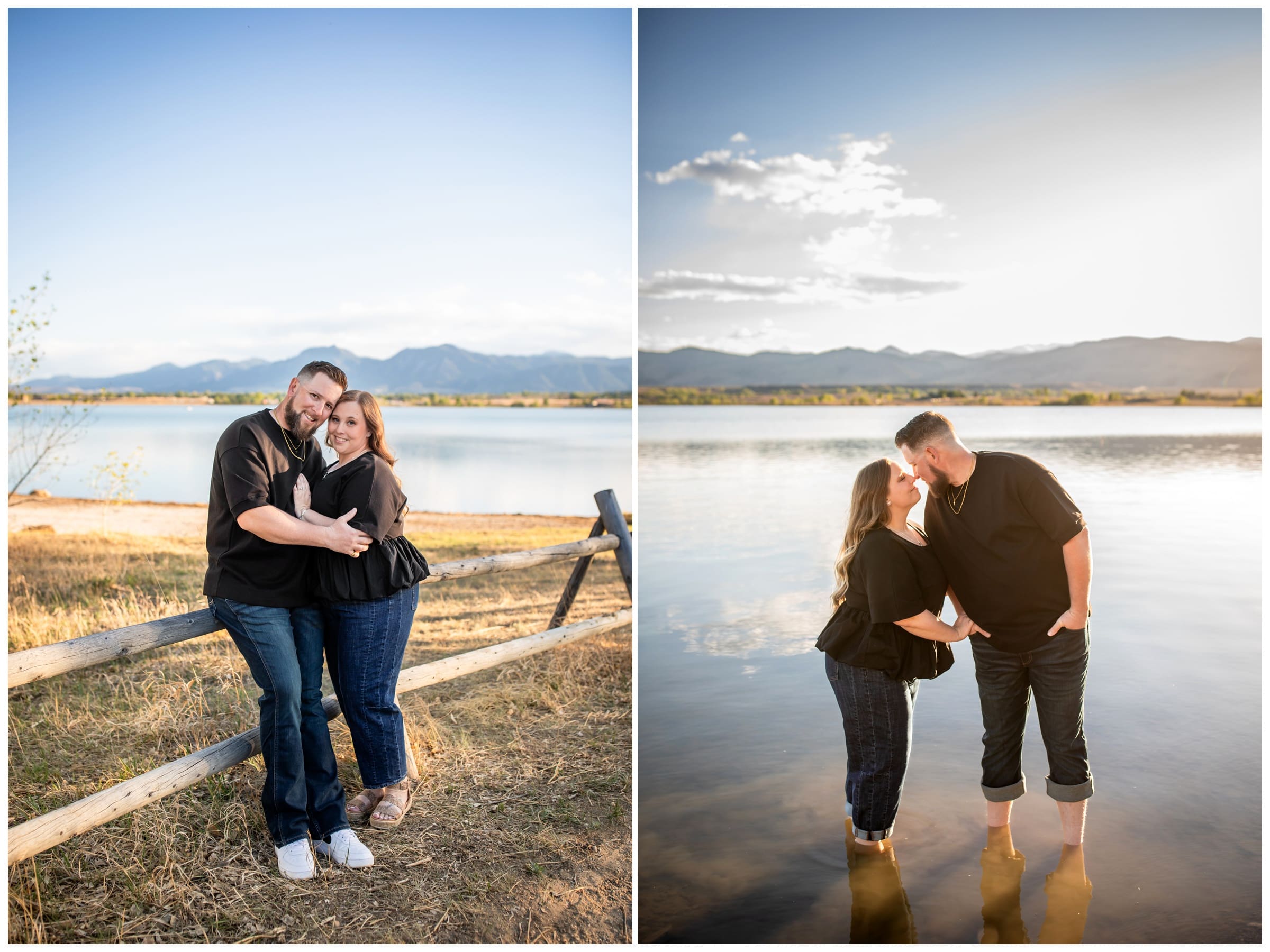 couple posing in Boulder Reservoir during photo session
